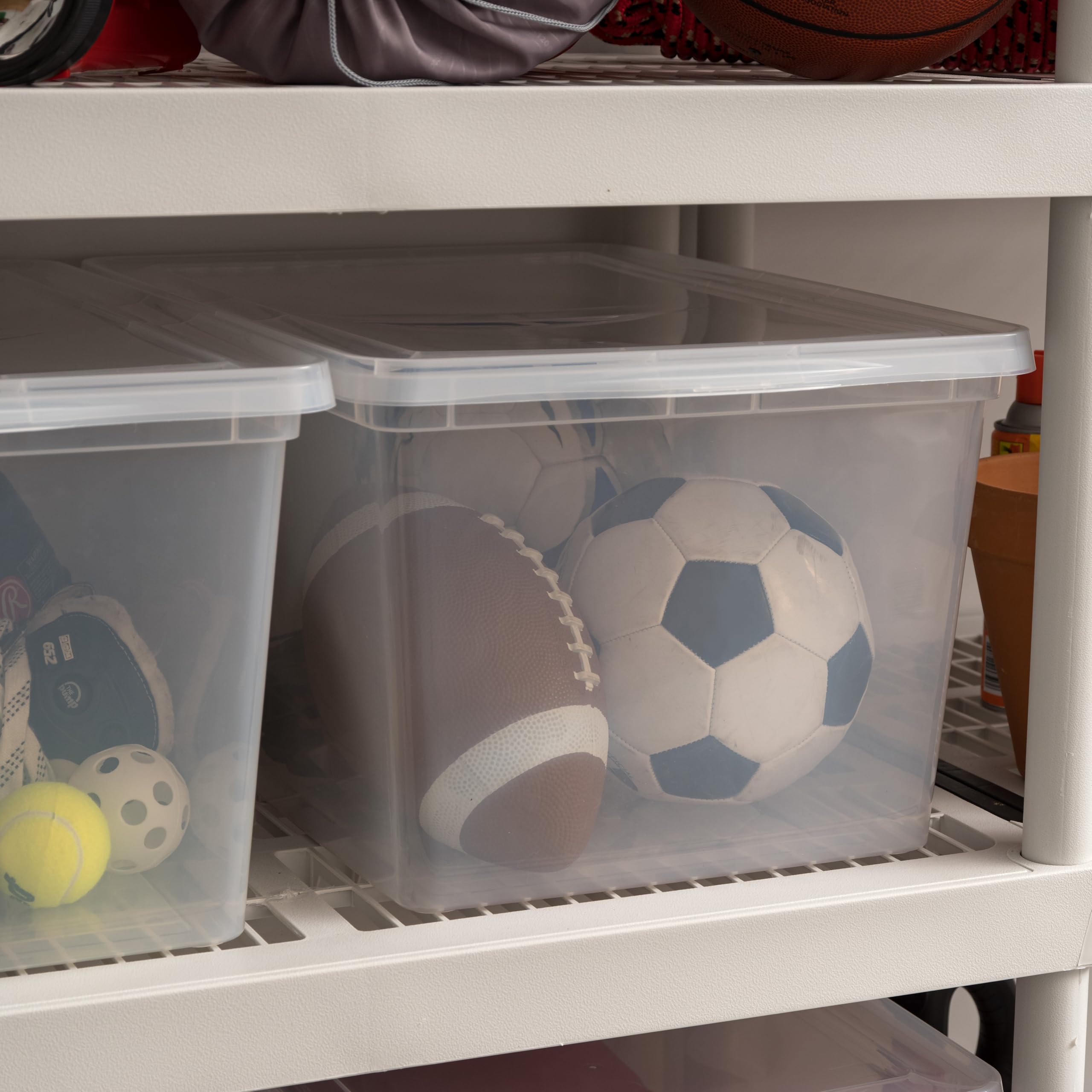IRIS USA 58 Qt Clear Storage Box - 6 Pack BPA-Free Plastic Stackable Bins with Lids | Organize Closet Shelves, Clothes, Blankets & Towels | Perfect for Home, Office & Garage Storage Solutions