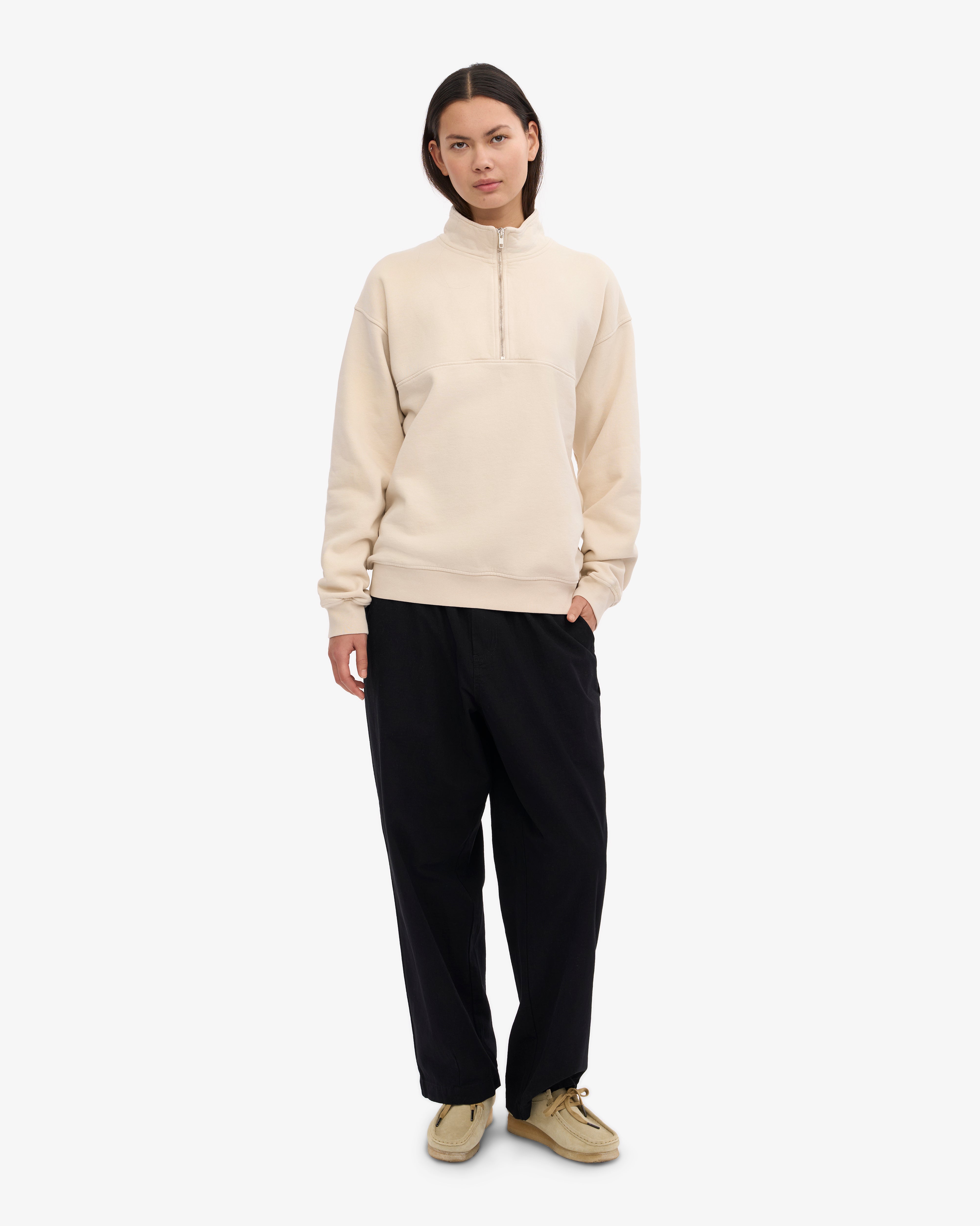 Organic Quarter Zip Sweatshirt for Men & Women | Ivory White | Comfortable & Stylish Pullover for Casual Wear, Outdoor Activities & Workouts