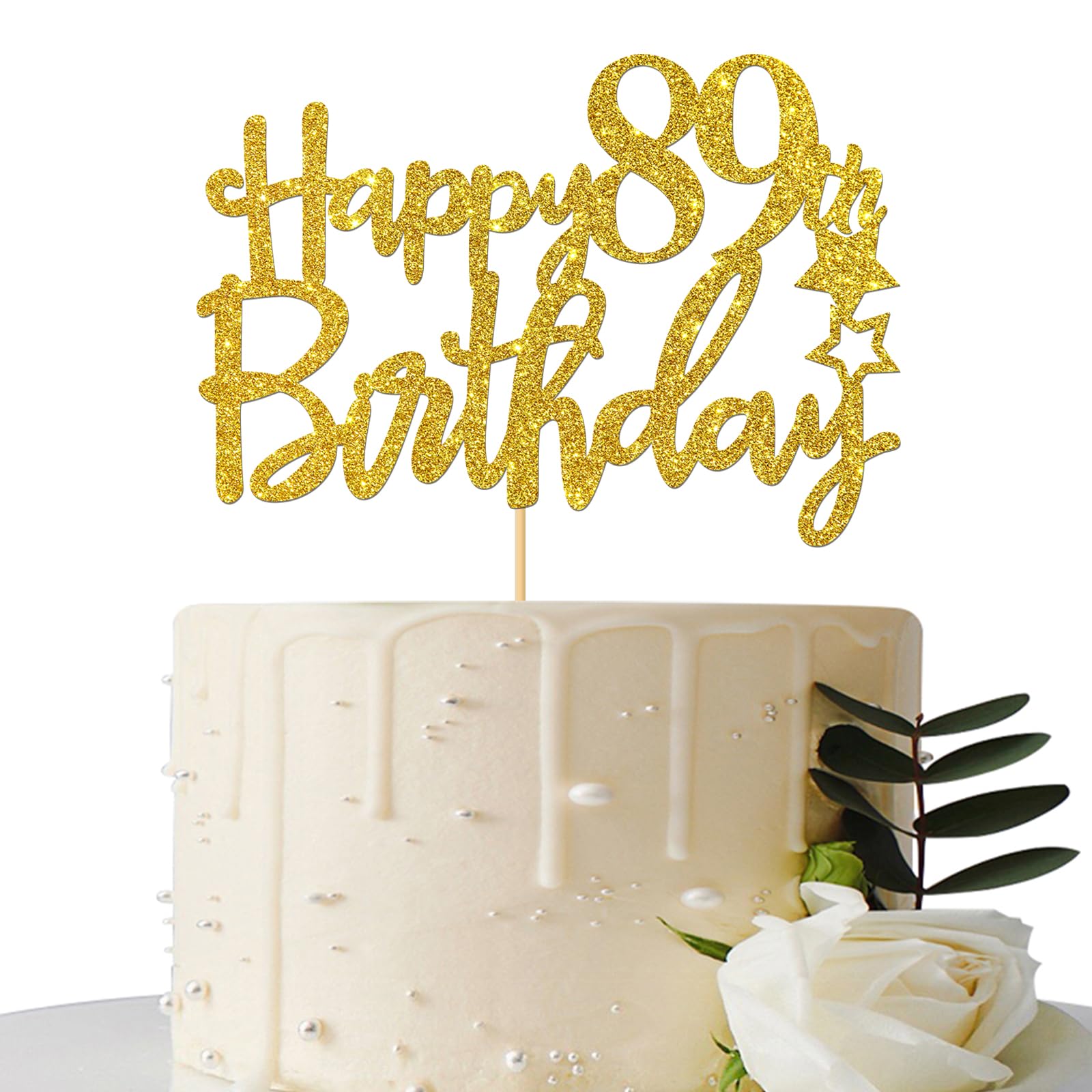 89th Birthday Cake Topper - Gold Glitter 89 Sign for Birthday Cakes - Cheers to 89 Years Party Decorations - Perfect for Milestone Birthday Celebrations & Anniversary Parties