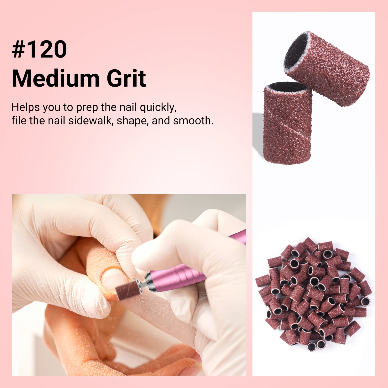 MelodySusie 100 Pcs Nail Drill Bits Sanding Bands - 120 Medium Grit Nail File for Acrylic Nails, Gel Manicures & Pedicures | Professional Nail Art Tools for Salon & Home Use
