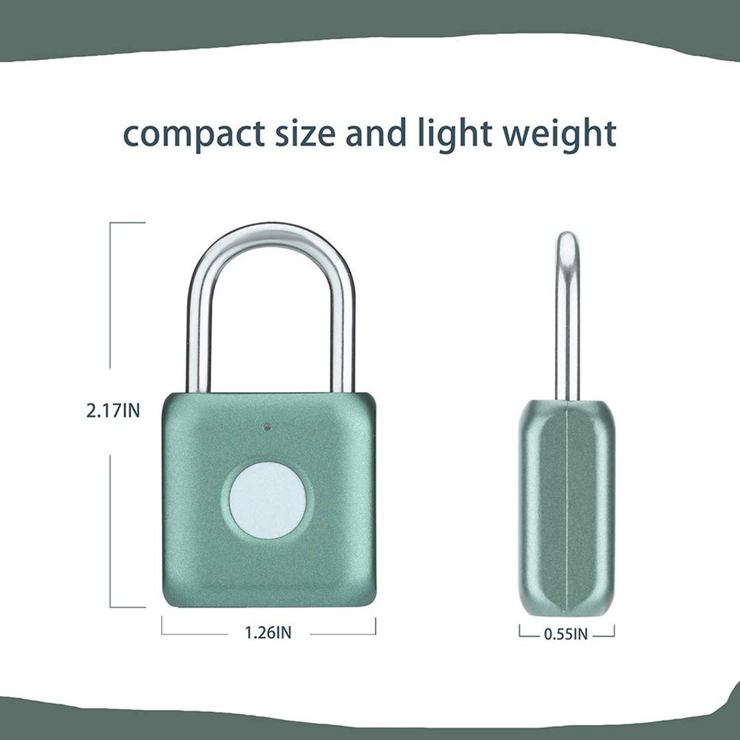 Fingerprint Padlock - Smart Keyless Lock for Locker, Backpack, Suitcase, Travel Luggage, Cabinet & Drawer | USB Rechargeable Biometric Lock | Ideal for School, Gym, Office & Home Security (Green)