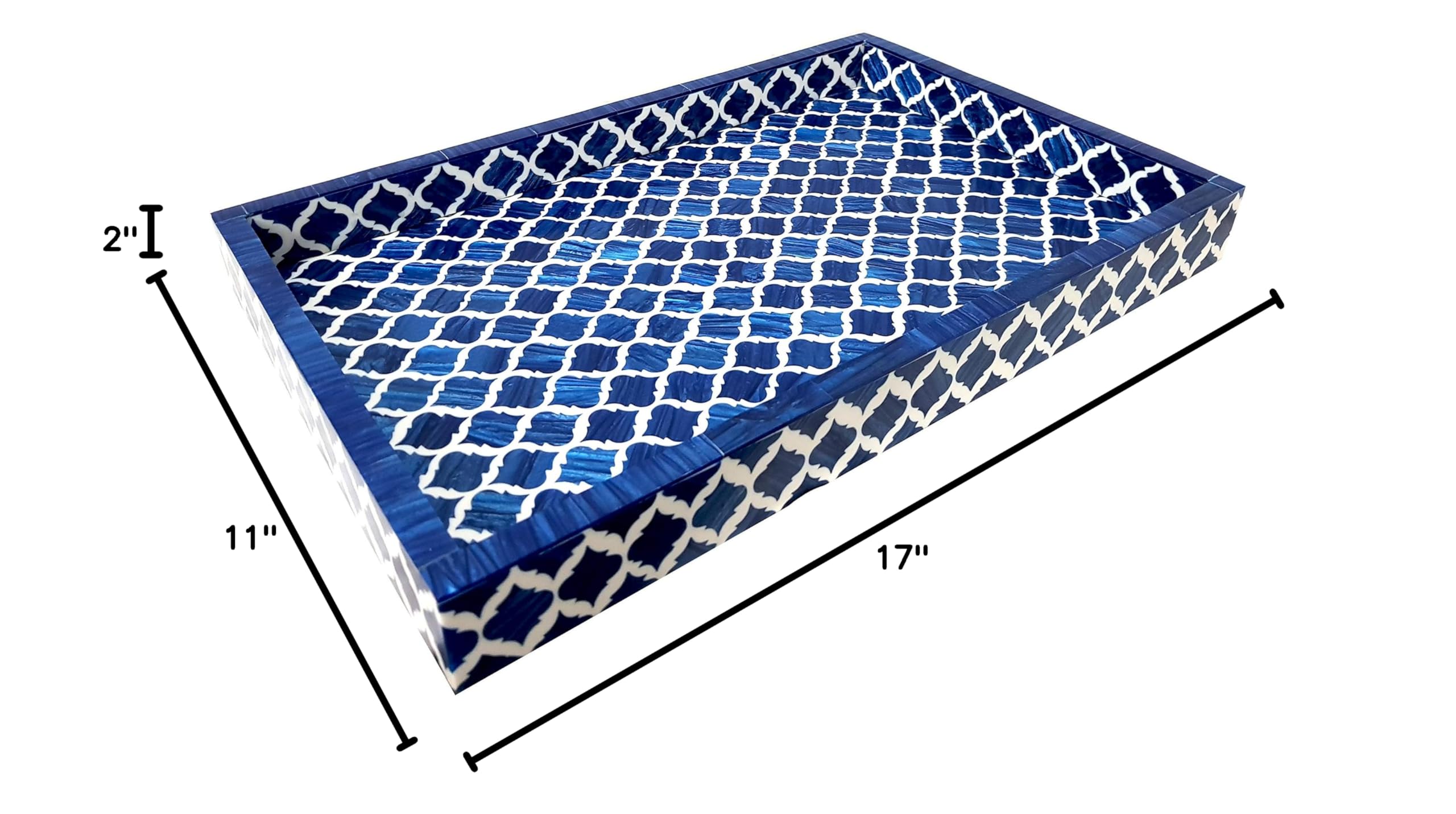 Handcrafted Blue & White Moorish Moroccan Bone Inlay Serving Tray - Multipurpose Decorative Tray for Breakfast, Tea, Coffee & Snacks - Perfect for Home Decor, Dining, and Gift Giving