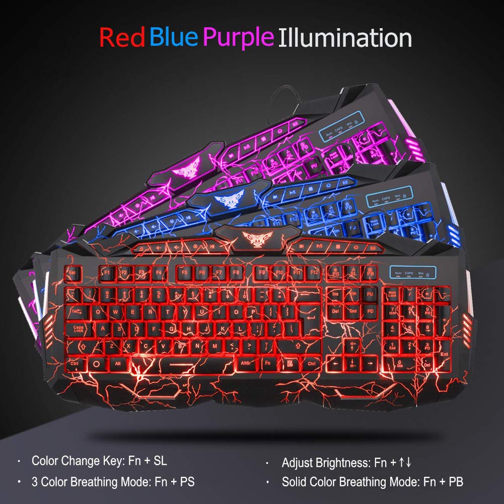 BlueFinger Gaming Combo - Keyboard, Mouse & Headset with LED Backlight for PC Gaming & Work