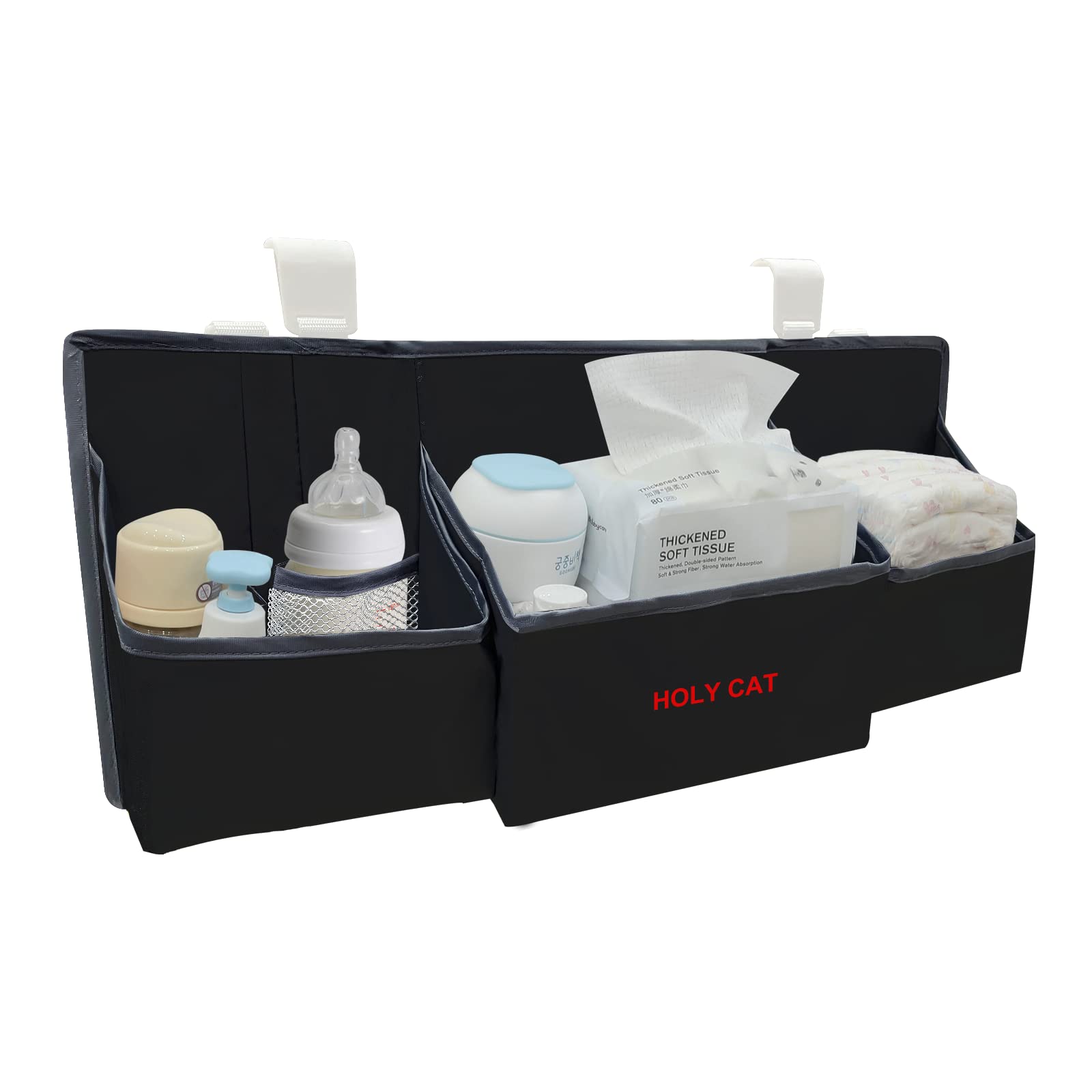 Hanging Baby Diaper Caddy Organizer with Paper Pocket - Black Nursery Storage for Changing Table, Crib, Playard, and Nursery Organization - Perfect for Diaper Essentials and Baby Care