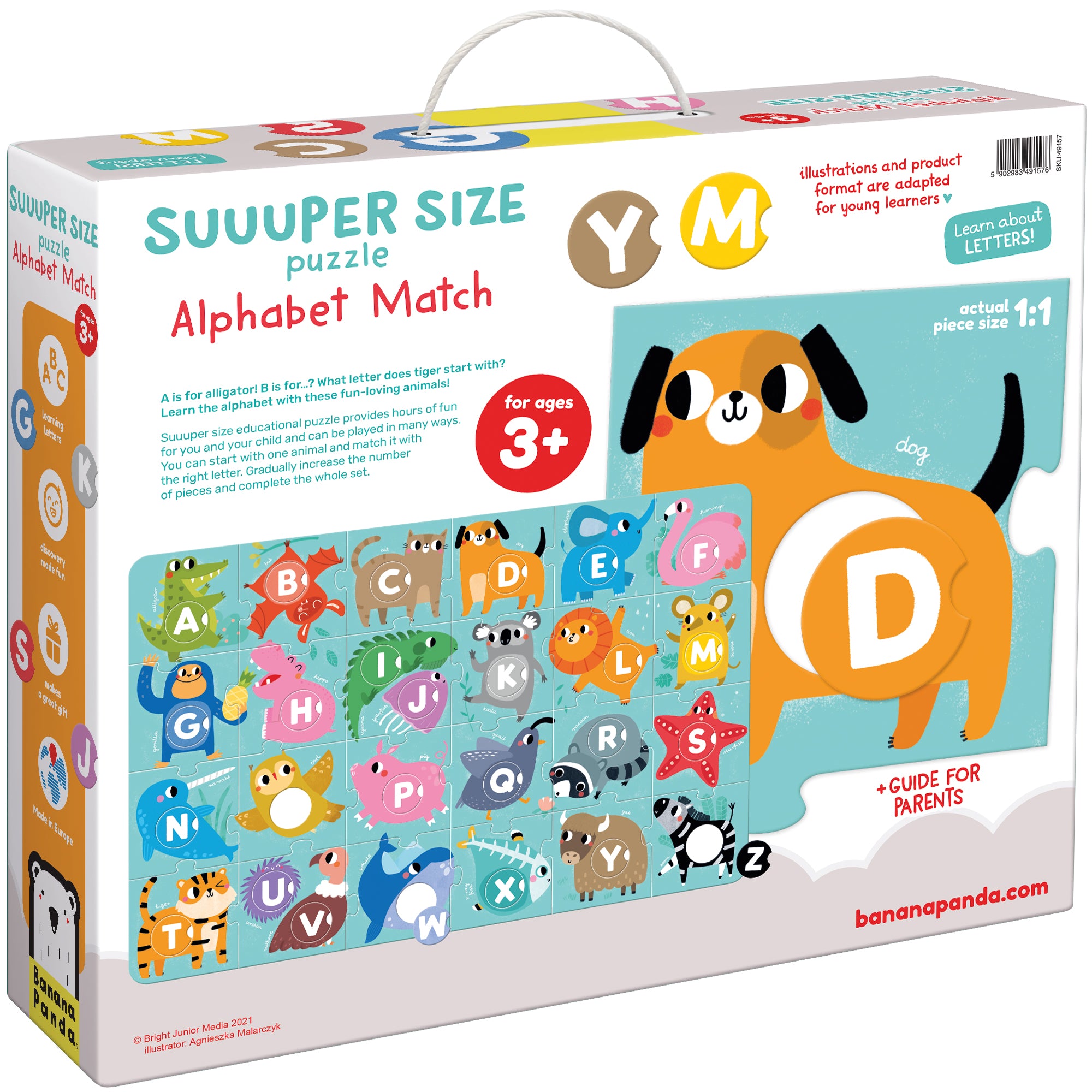 Banana Panda Super Size Alphabet Match Floor Puzzle - 50 Piece Educational Toy for Kids | Perfect for Learning ABCs, Preschool Activities & Playroom Fun