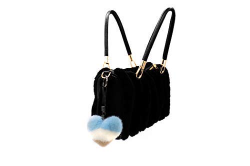 Surell Heart Keychain - Real Mink Fur Heart Shaped Keyring (Blue, White, Grey) | Soft Plush Valentine's Day Gift for Her | Cute Fluffy Keychain for Backpack, Purse, Wallet | Perfect Girlfriend Gift & Everyday Carry Accessory