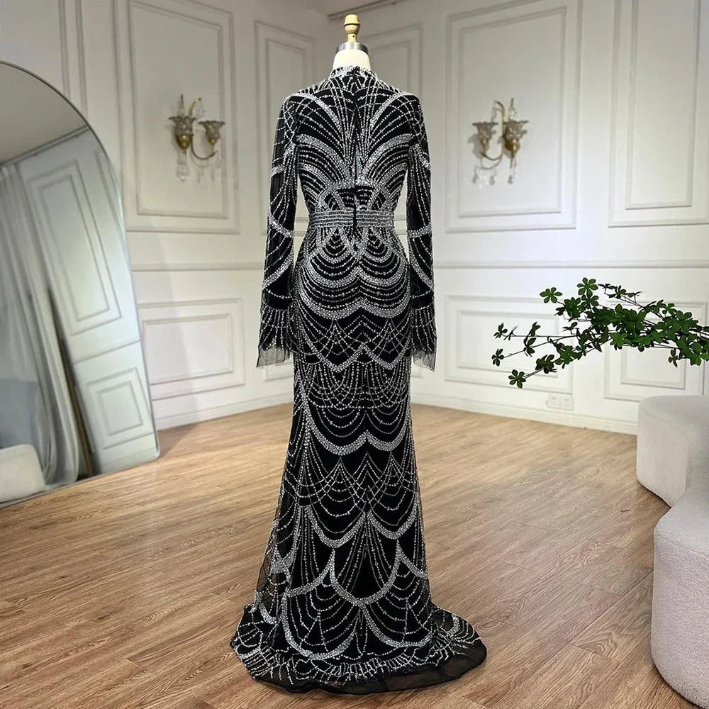 Luxury Black Muslim Beaded Mermaid Evening Gown for Women - Elegant Dubai Style Wedding & Party Dress 2025 (LA72512) - Perfect for Formal Events, Galas & Special Occasions