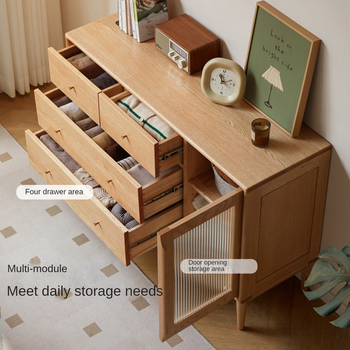 Solid Oak Wood Storage Cabinet with Doors - Organize Your Home, Office, or Closet - Perfect for Bedroom, Living Room & Entryway Storage