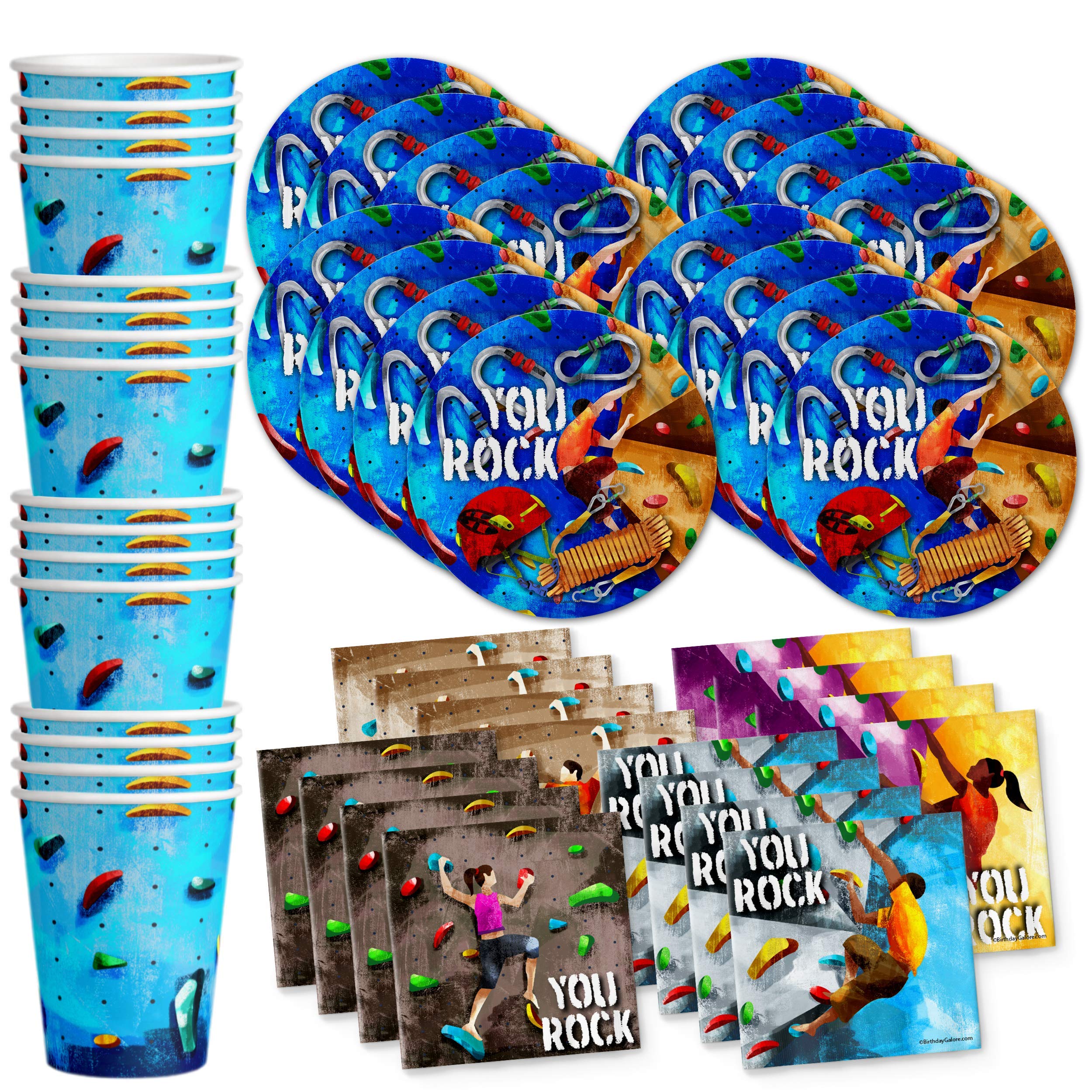 Rock Climbing Themed Party Supplies Set - 16-Piece Tableware Kit with Plates, Napkins & Cups for Adventure Birthday Decorations | Perfect for Kids' Climbing-Themed Parties & Outdoor Celebrations