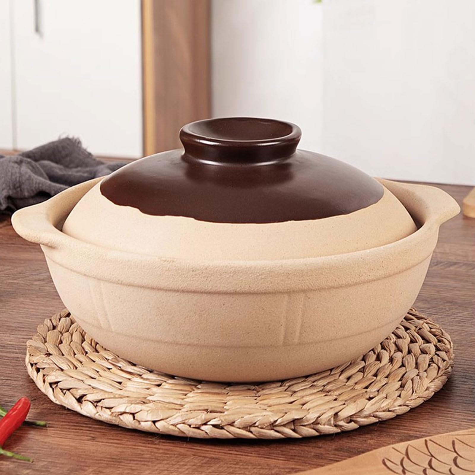 HUHJYUGE 2.8L Unglazed Terracotta Cooking Pot with Lid - Handmade Clay Cookware for Stovetop & Oven - Perfect for Stews, Soups & Traditional Recipes