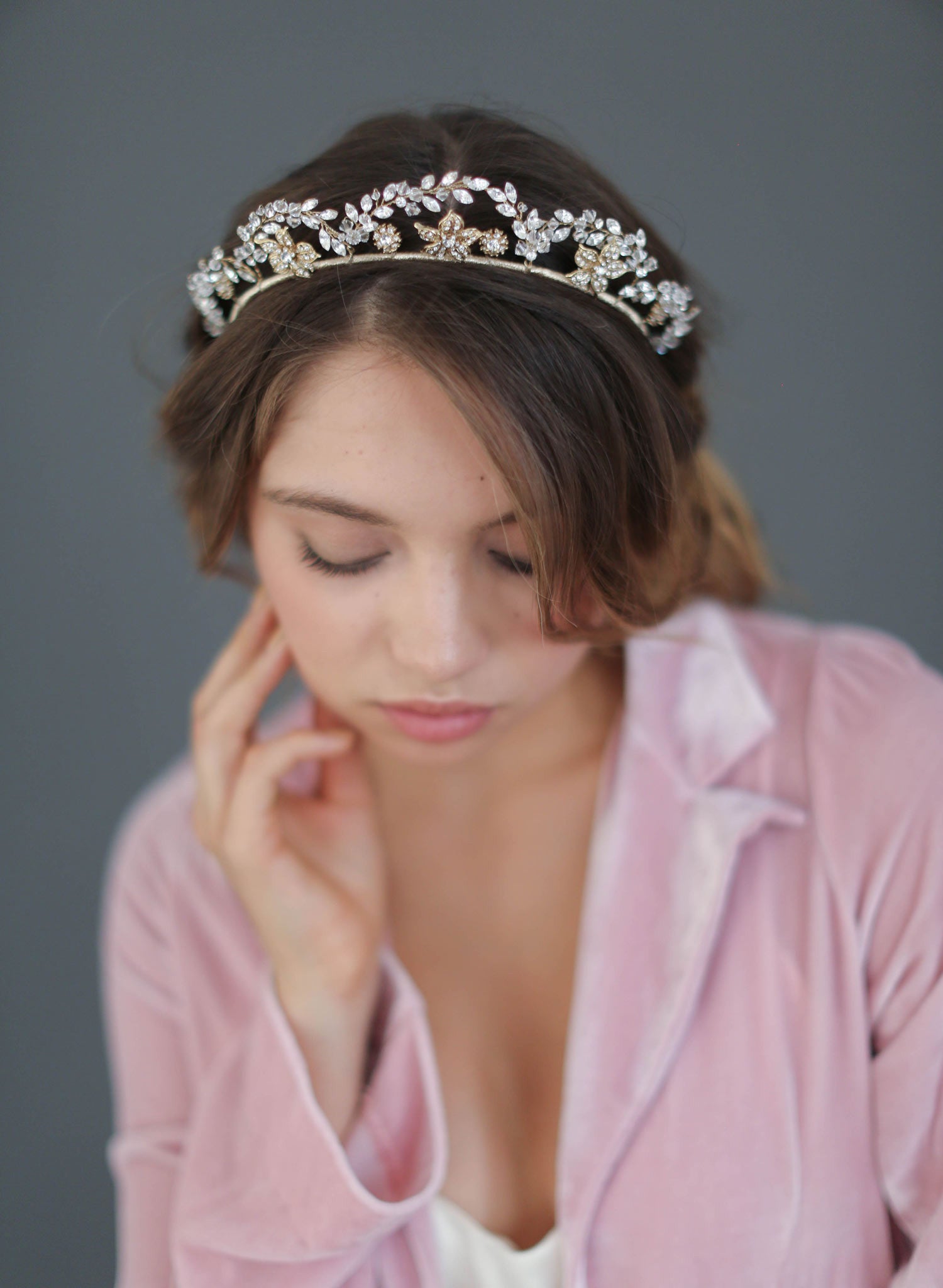 Elegant Floral Tiara with Sparkling Navette Crystal Arches - Style #611 | Perfect for Weddings, Prom, and Special Occasions