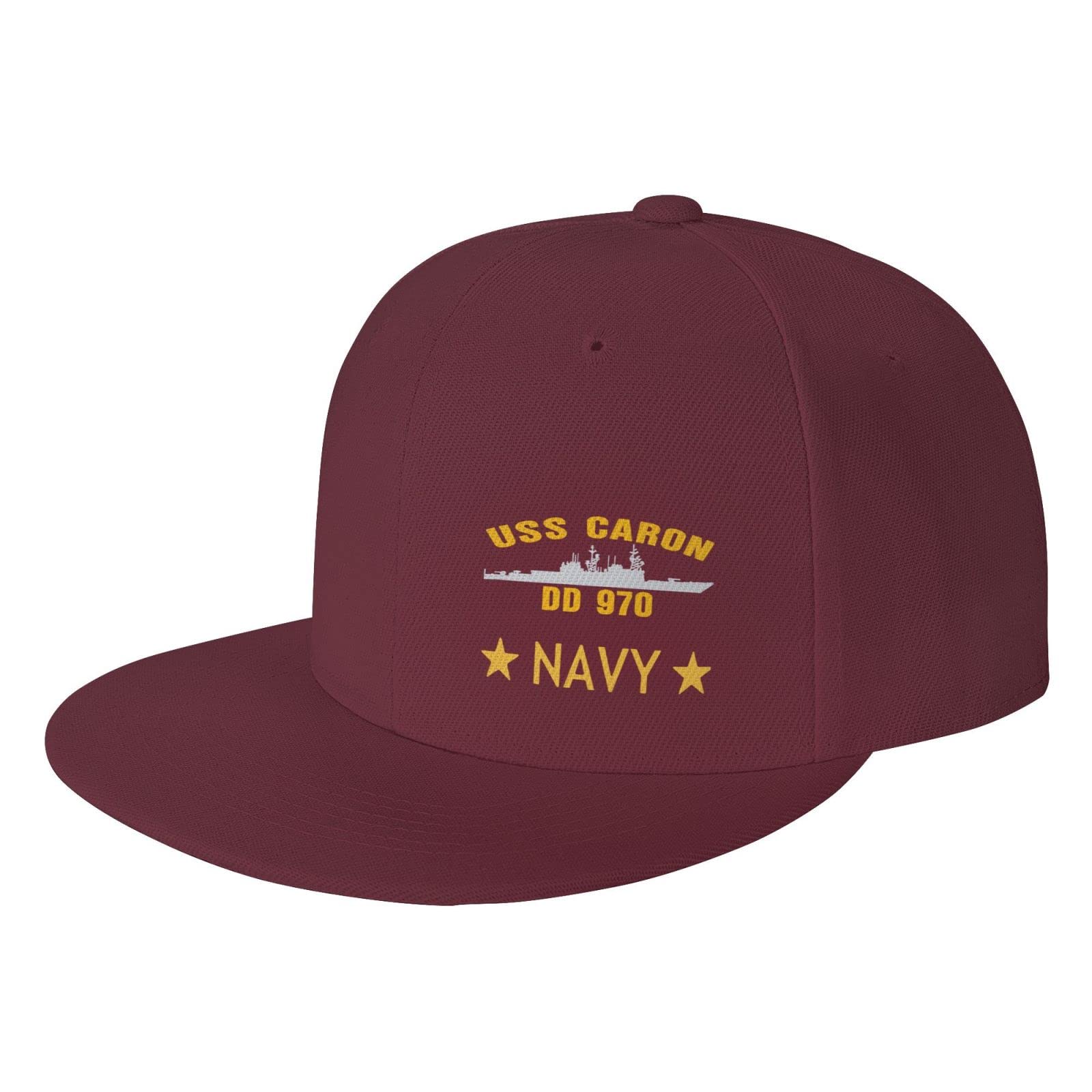 USS Caron DD 970 Snapback Hat for Men - Adjustable Flat Bill Baseball Cap - Black Trucker Style Dad Hat for Military Enthusiasts & Veterans (Perfect for Outdoor Activities, Sports & Casual Wear)