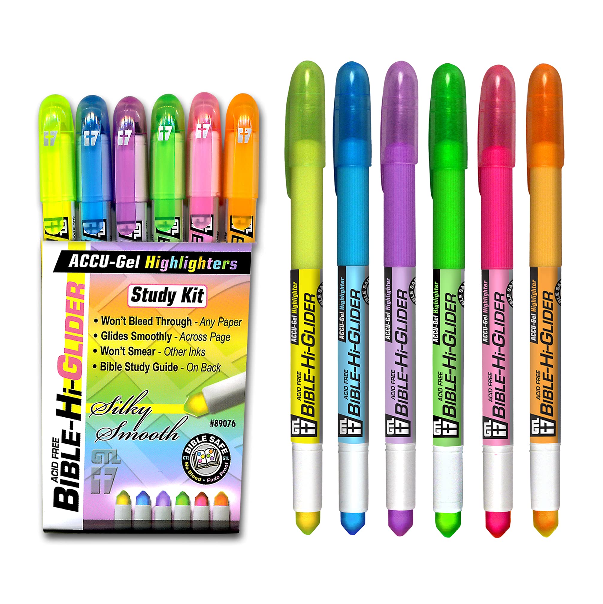 G.T. Luscombe Deluxe No Bleed Bible Study Kit with Accu-Gel Highlighter & Pigma Micron Pens (01 Fine & 05 Medium) - Perfect for Scripture Marking, Note Taking & Devotional Study | New Packaging