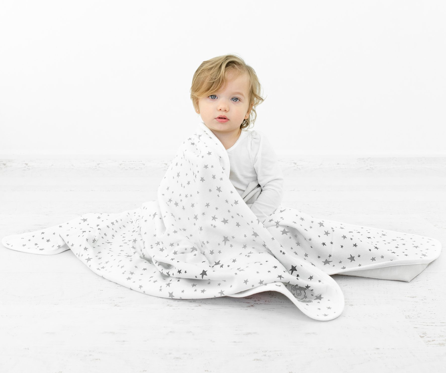 Woolino 4 Season Baby Blanket - Ultra Soft Merino Wool Stroller Blanket, Machine Washable, 40” x 31.5” - Perfect for Nursery, Car Seat & Outdoor Adventures (Stars Design)
