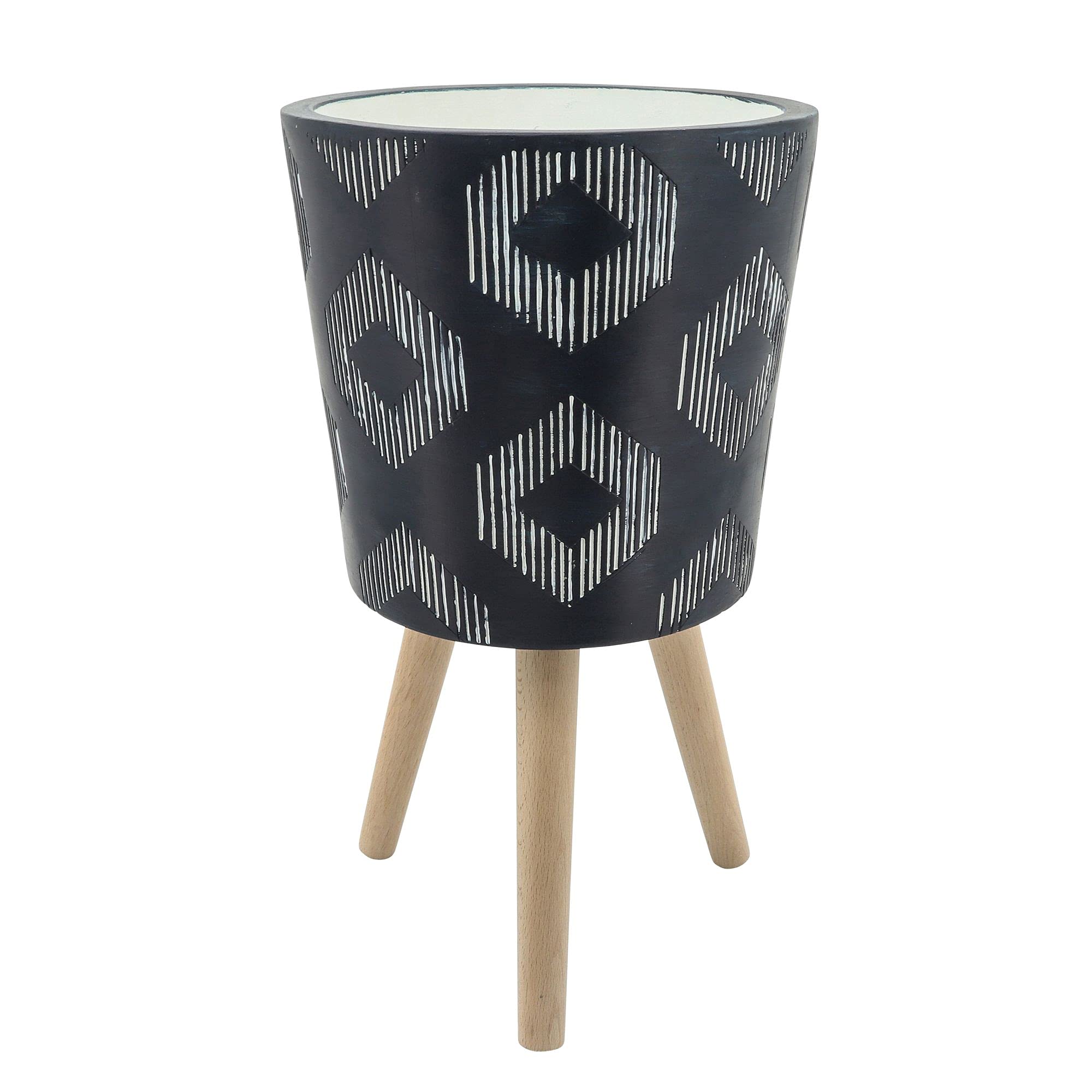 Set of 2 Black and Brown Diamond Pattern Outdoor Tripod Planters - 21 Inch Tall Standing Flower Pots for Patio, Garden, and Balcony Decor