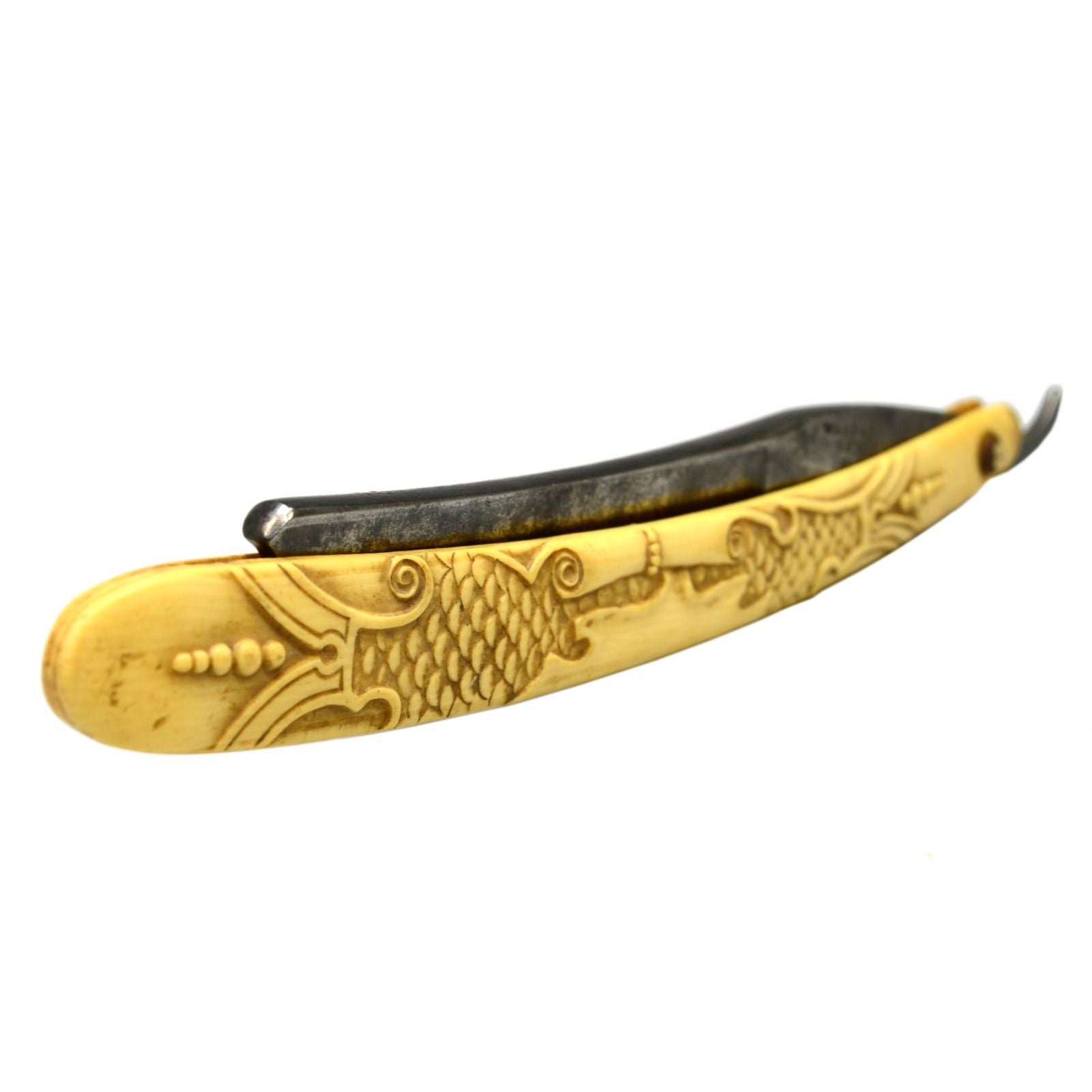 Vintage WADE & BUTCHER Straight Razor with Ornate Carved Bone Scales - Sheffield Steel Shaving Knife - Rare Collectible Barber Tool for Classic Wet Shaving & Grooming