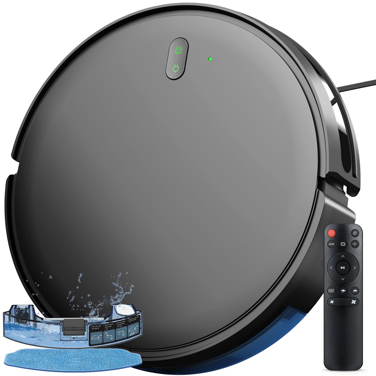 2000Pa Strong Suction Robot Vacuum and Mop Combo for Pet Hair - Smart Self-Charging Robotic Cleaner for Hardwood Floors & Carpets | Perfect for Homes with Pets & Allergies