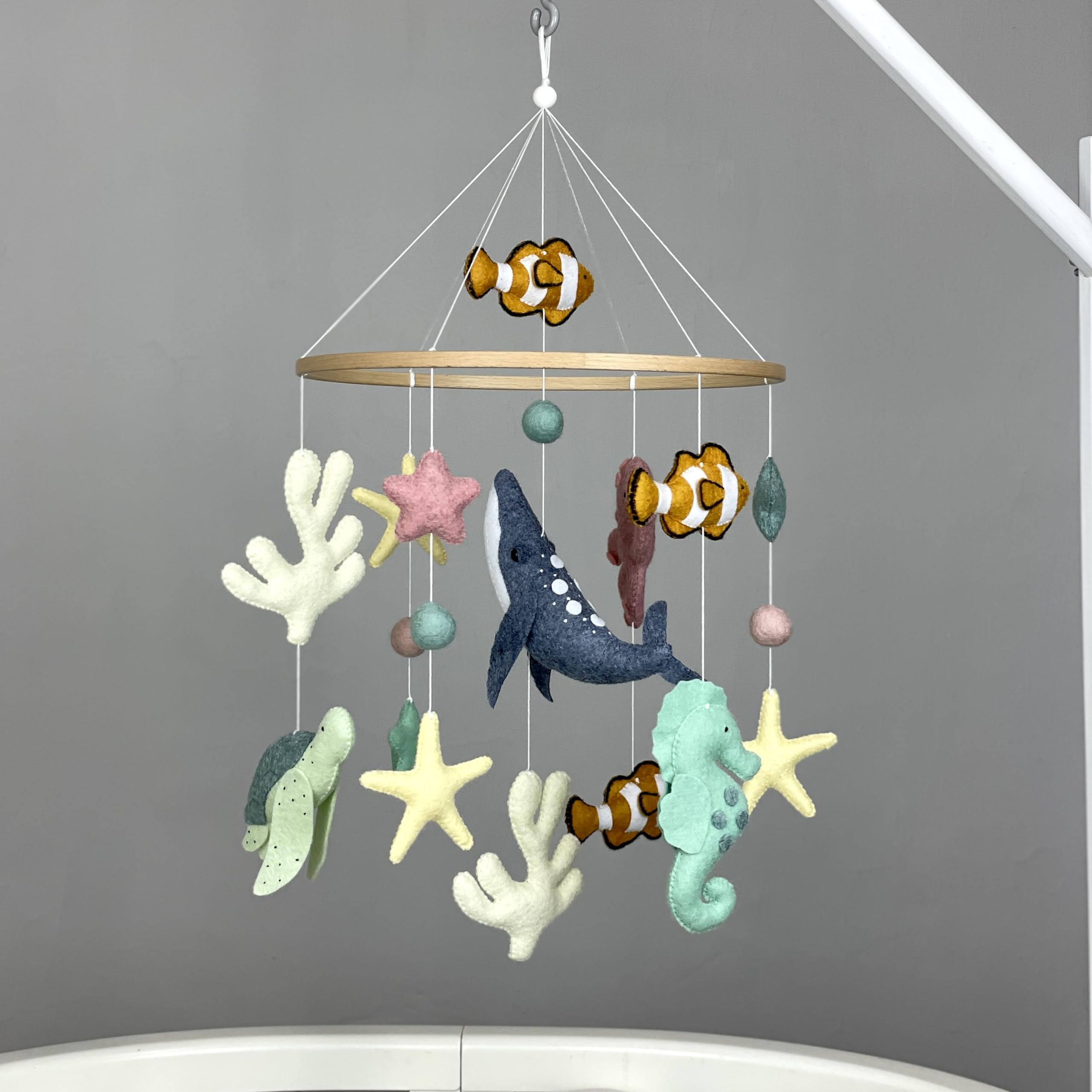 Ocean Themed Baby Crib Mobile - Handmade Felt Sea Animals Nursery Decor | Underwater Adventure Mobile for Newborns | Perfect Neutral Nautical Nursery Decor & Baby Shower Gift (Blue/White) - Ideal for Coastal, Beach or Ocean Inspired Nurseries