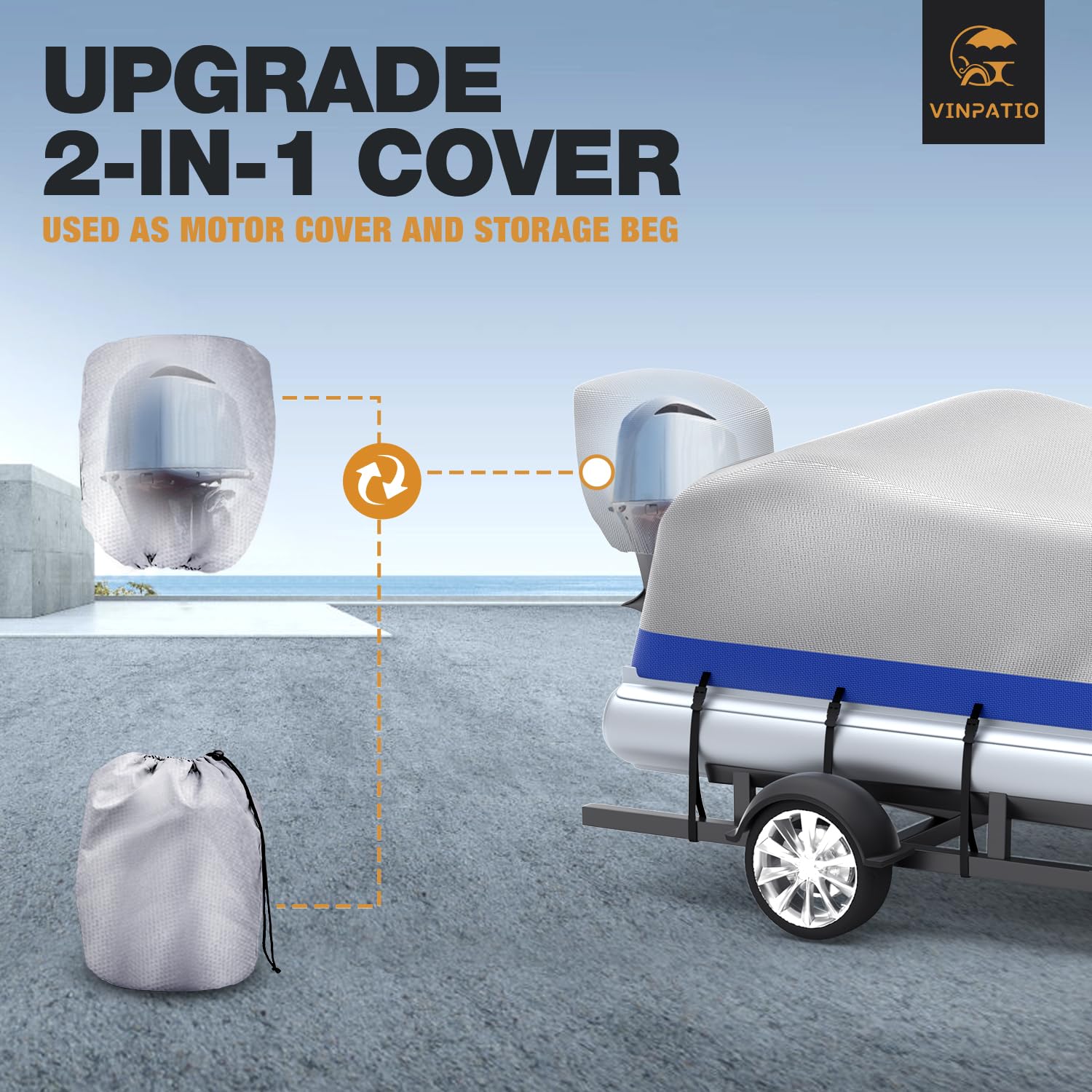 Heavy Duty 800D Marine Grade Waterproof Pontoon Boat Cover with Motor Cover - UV Resistant Solution-Dyed Polyester - Fits 25' to 28' Boats (Blue-Silver) - Perfect for Outdoor Storage & Dock Protection