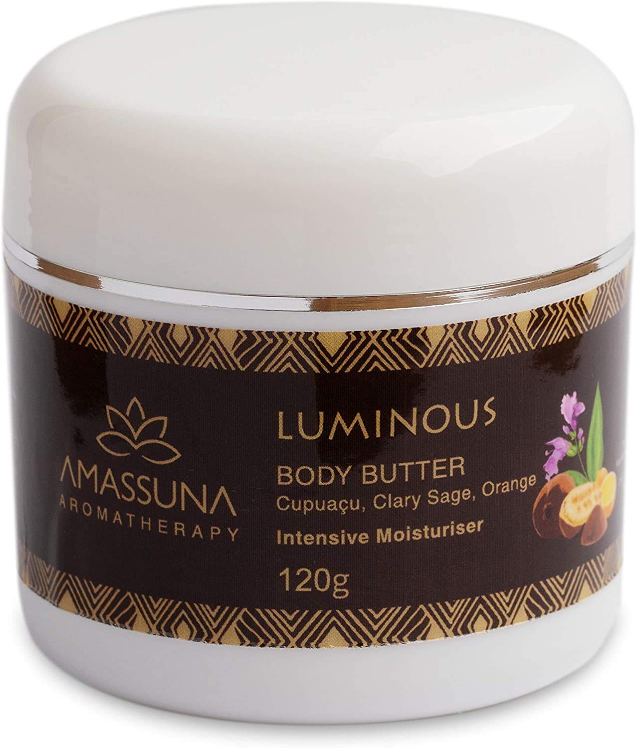 Amassuna Luminous Body Butter with Cupuacu, Clary Sage & Orange - Deep Hydrating Moisturizer for Dry Skin - 120g - Perfect for Nighttime Skincare & Spa Relaxation