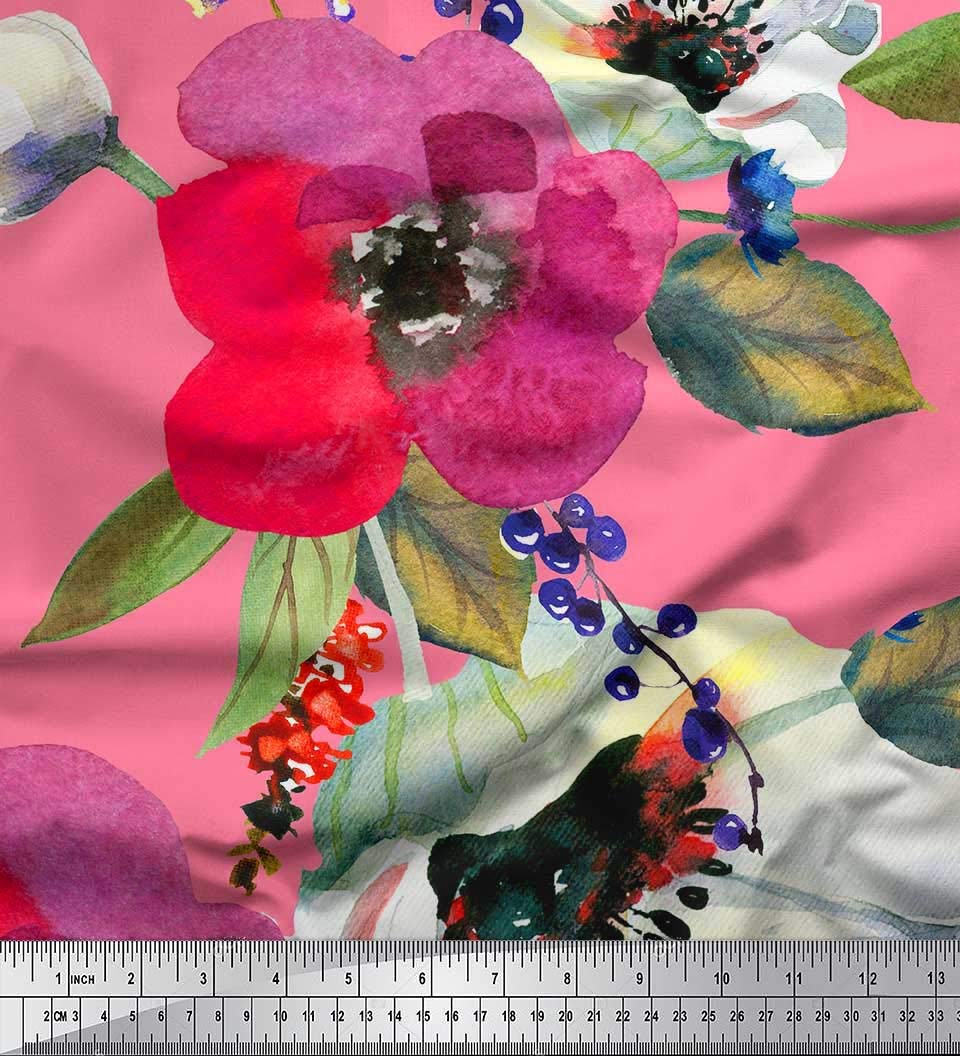 Soimoi Moss Georgette Brown Fabric by The Yard - 42 Inch Wide Printed Fabric with Leaves & Flowers Design - Nature-Inspired Elegance for Dresses, Scarves, Curtains and Home Decor
