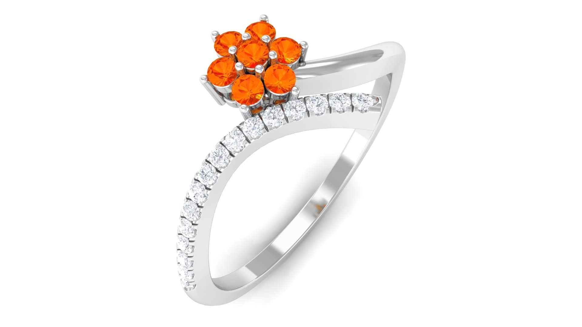 0.50 CT Certified Orange Sapphire and Diamond Ring for Women - 14K Solid Gold Minimalist Floral Promise Ring - Perfect for Engagement, Anniversary & Special Occasions