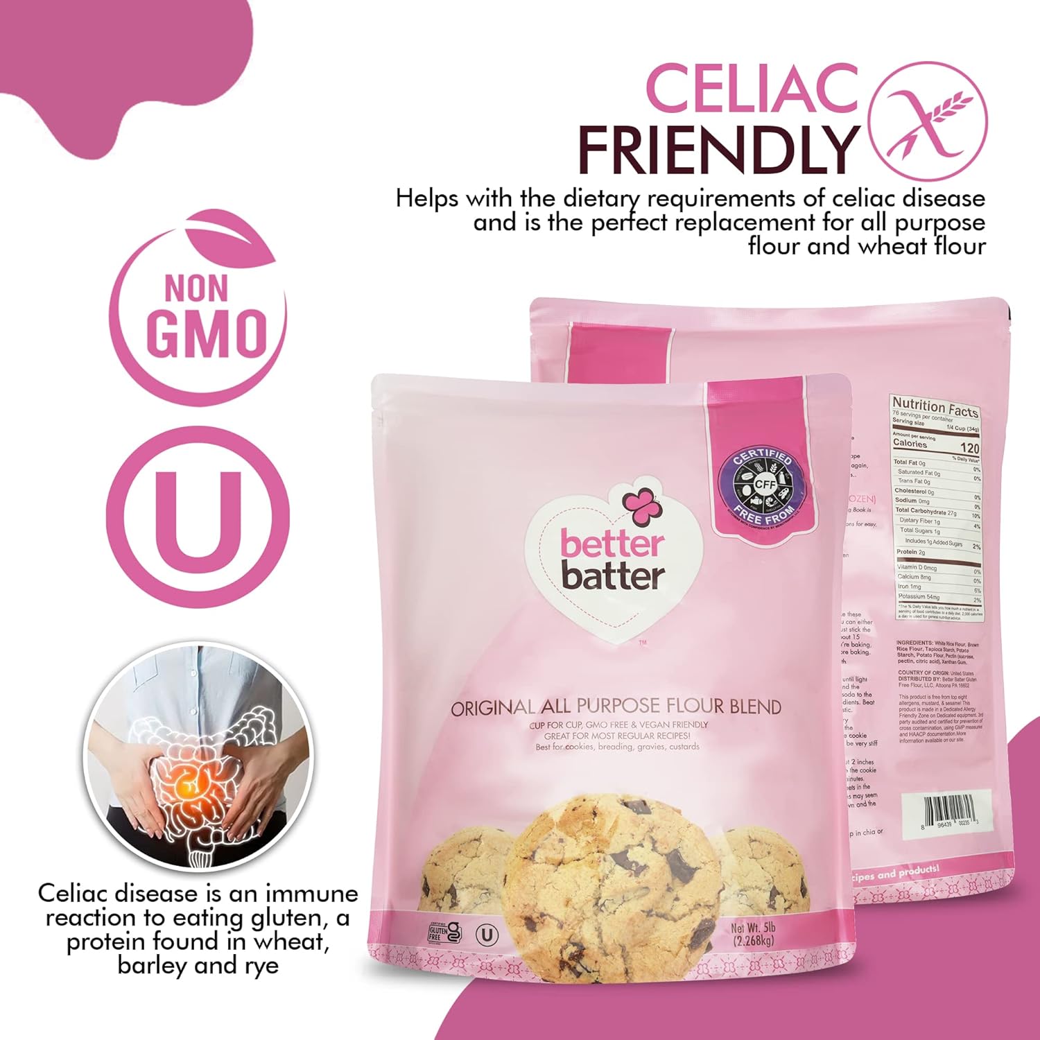 Better Batter Gluten Free Flour - Award Winning, Vegan, Allergen Free, Kosher Certified Organic & Non-GMO Cup-for-Cup All Purpose Baking Flour (25 lbs) - Perfect for Cakes, Cookies, Breads & Gluten-Free Recipes