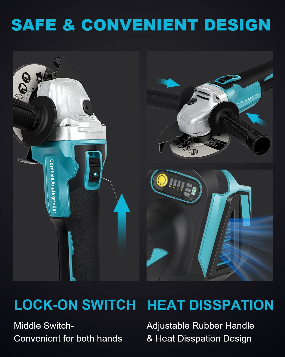 18V Brushless Cordless Angle Grinder Power Tool Kit - No Battery (Compatible with 18V Batteries) with Handle, Grinding Wheel, Cutting Wheel, Flap Disc & Carving Disc - Perfect for Metal Cutting, Grinding, Polishing & DIY Projects