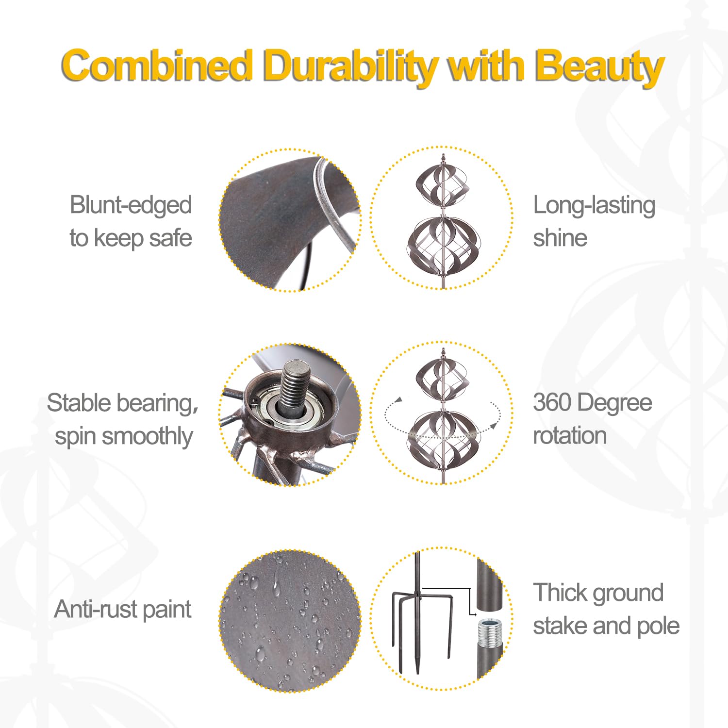 LimeHill Large Metal Wind Spinner for Yard and Garden - Outdoor Wind Spinner Decorations in Silver Spherality Design | Perfect for Patio, Lawn, Backyard and Garden Decor