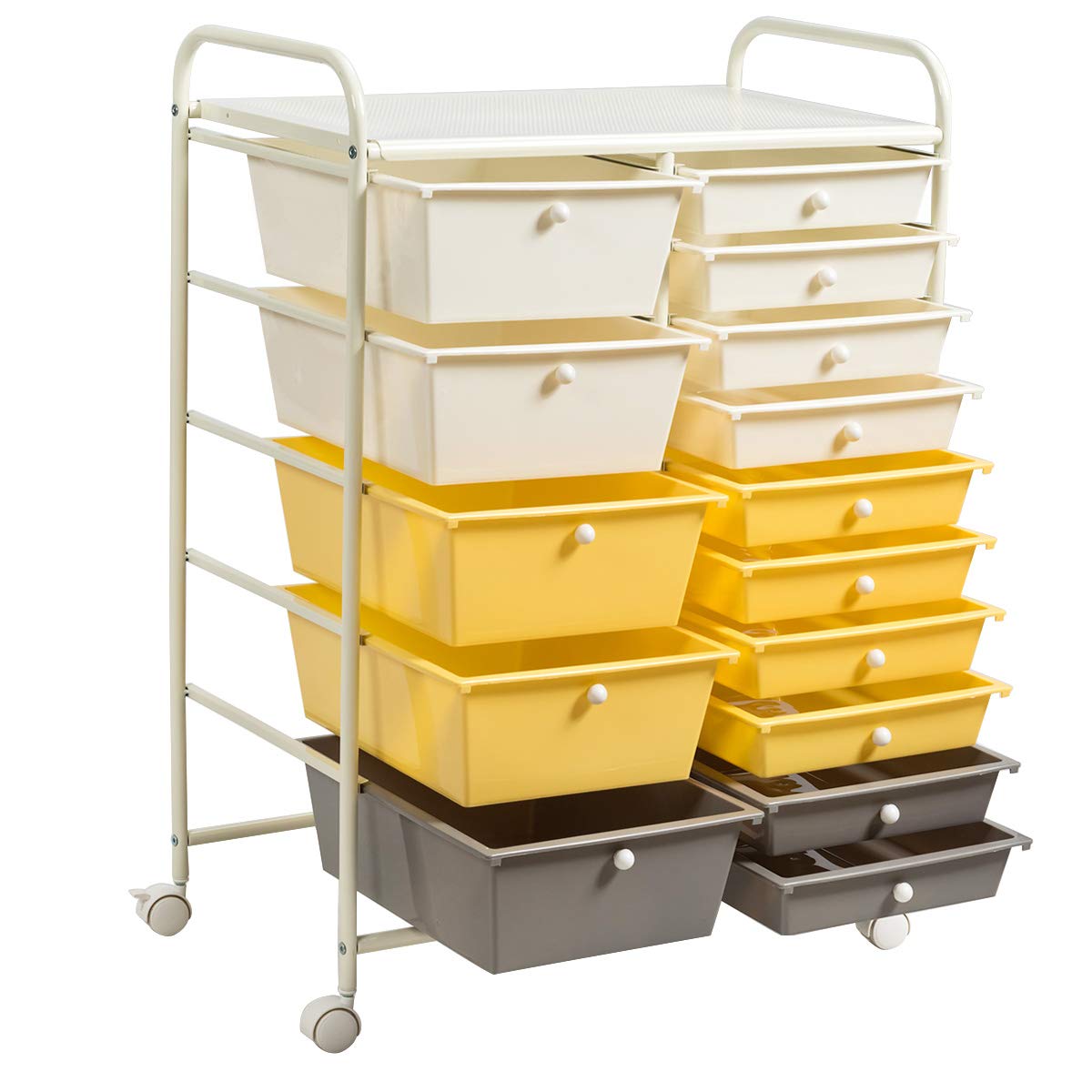 Byroce 15-Drawer Rolling Storage Cart - Mobile Organizer for Art Supplies, School Tools & Office Paper - Yellow Multipurpose Rolling Utility Cart for Classroom, Craft Room & Home Office Organization | Perfect for Teachers, Artists & Remote Workers