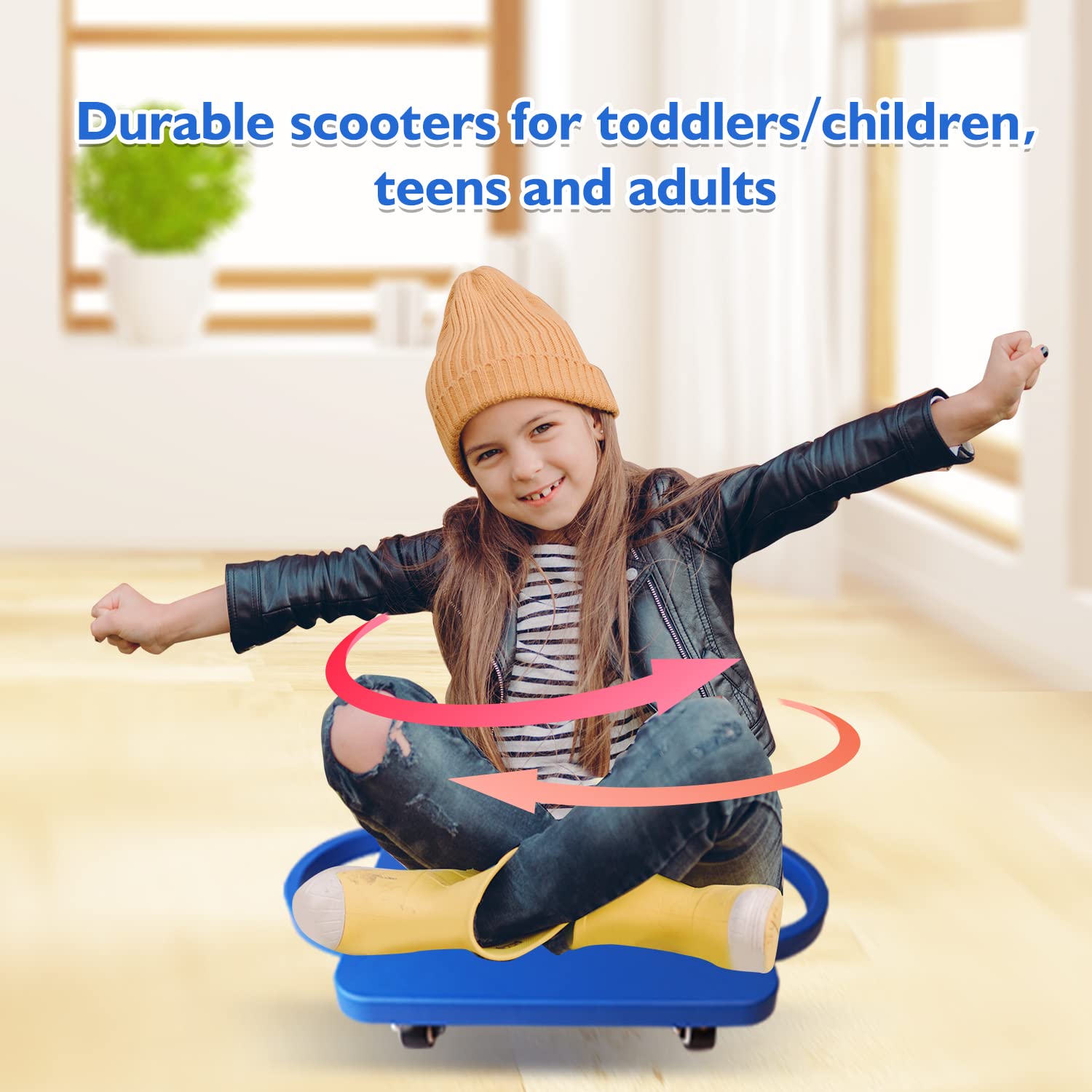 GSE Games & Sports Expert Gym Floor Scooter Board with Handles - Kids Indoor Play Equipment - Fun Sitting Scooter with Non-Marring Plastic Casters for Children - Perfect for School Gyms, Daycare Centers & Home Playrooms