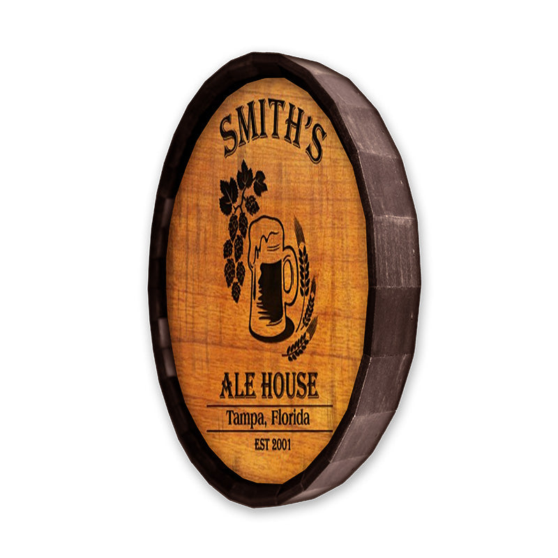 Vintage Ale House Barrel Top Tavern Sign - Rustic Wooden Pub Decor for Home Bar, Man Cave, or Restaurant - Perfect for Beer Lovers & Homebrewers