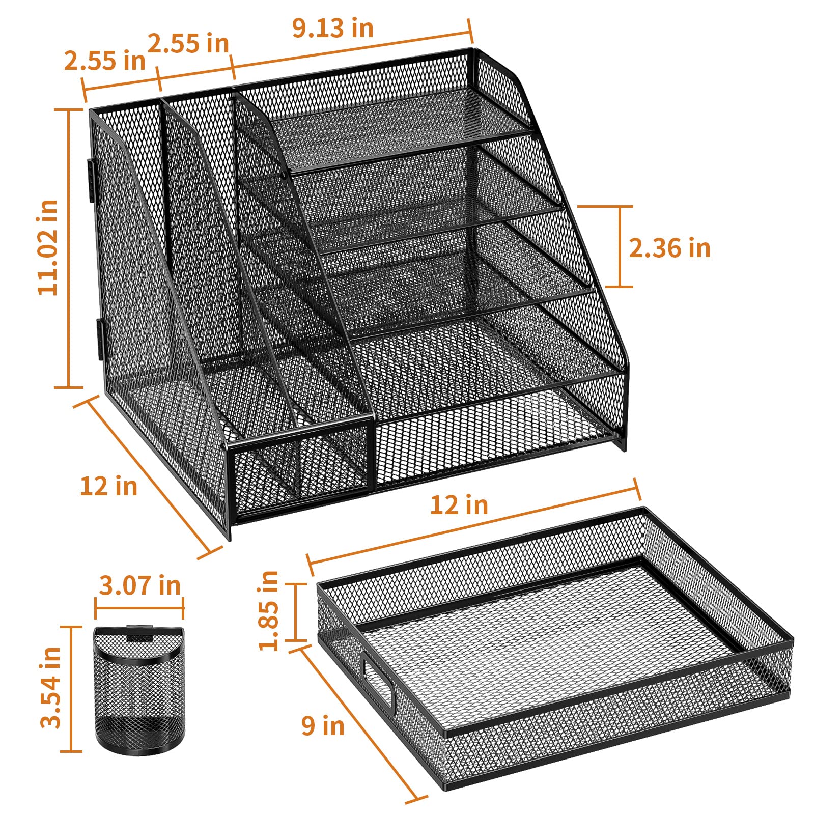 5-Tier Mesh Desk Organizer with File Holder & Drawer - Letter Tray, Pen Holders & Office Storage | Perfect for Home Office, School & Workspace Organization