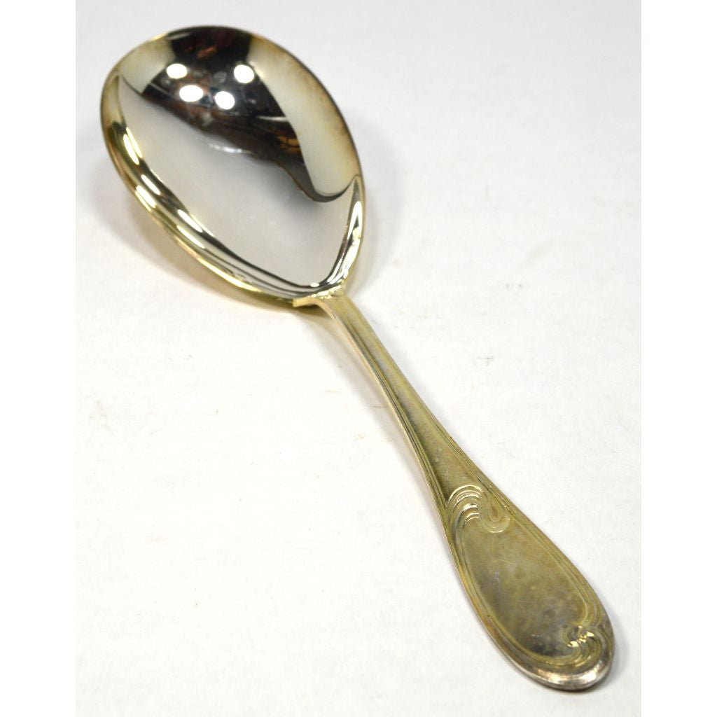 Antique ERCUIS Silver Plated French Oval Serving Spoon with Wave Pattern - Perfect for Elegant Dining, Tea Parties & Vintage Table Settings