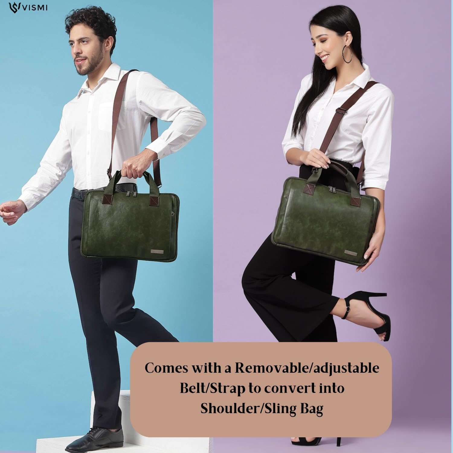 VISMIINTREND Slim Vegan Leather Laptop Briefcase for Men & Women - Fits 13