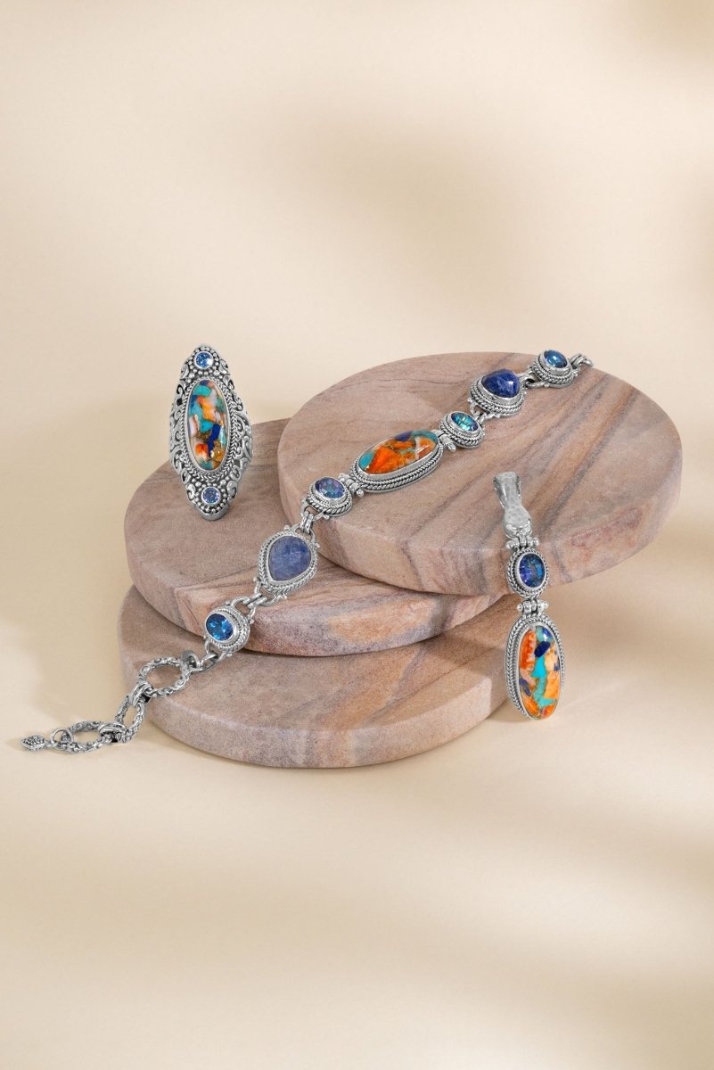 Infinity Love Ring - Lapis Spiny Oyster & Mystic Topaz Jewelry for Women | Perfect for Anniversary Gifts, Engagement, and Special Occasions