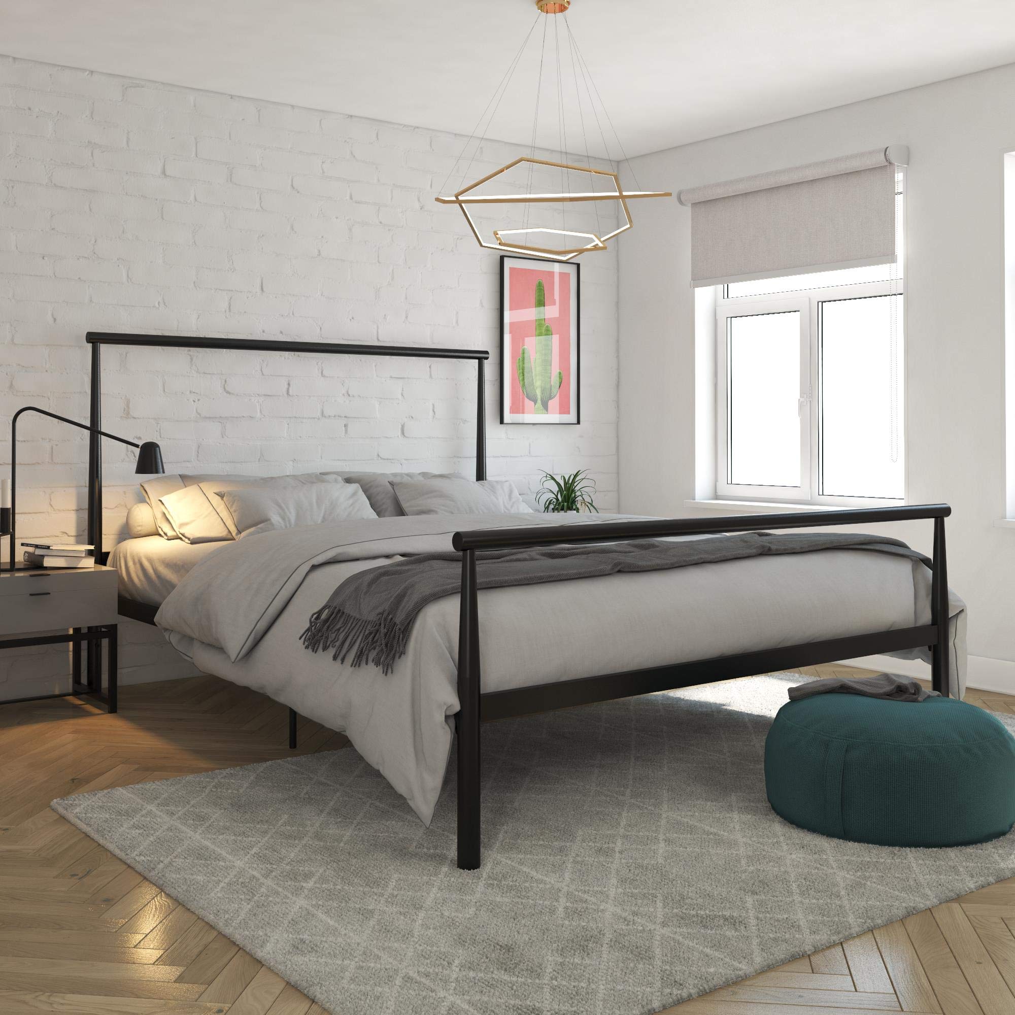 DHP Calixa Modern Metal Platform Bed Frame - Full Size, Industrial Minimalist Design, Black - Sturdy & Noise-Free Bed Base for Small Spaces & Urban Apartments
