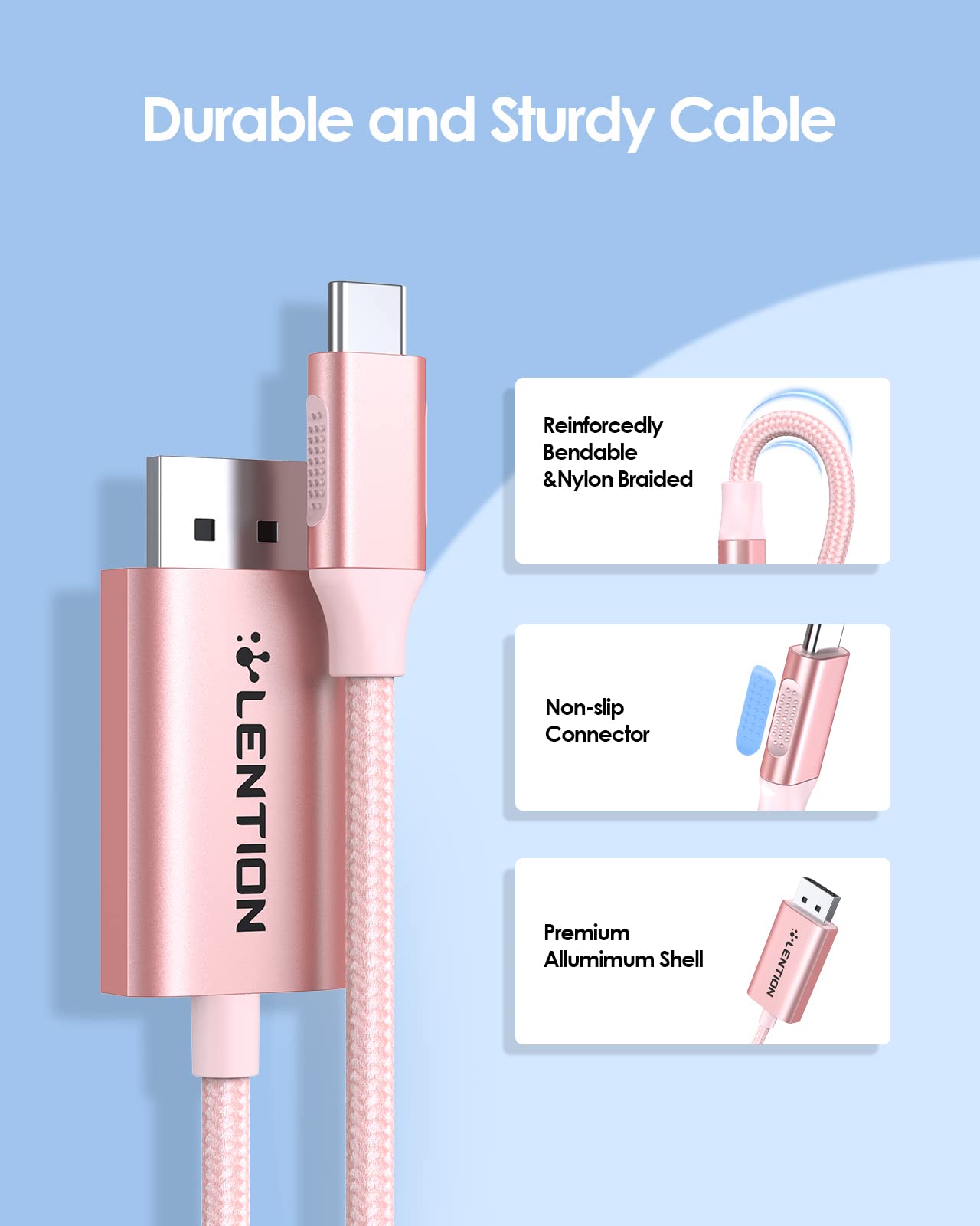 LENTION 6FT USB C to DisplayPort Cable Adapter - 4K@60Hz, 2K@165Hz - Compatible with MacBook Pro/Air, iPad, Surface, Dell XPS, Windows & Linux (CB-CU708-2M, Rose Gold) - Perfect for Home Office, Gaming & 4K Video Streaming
