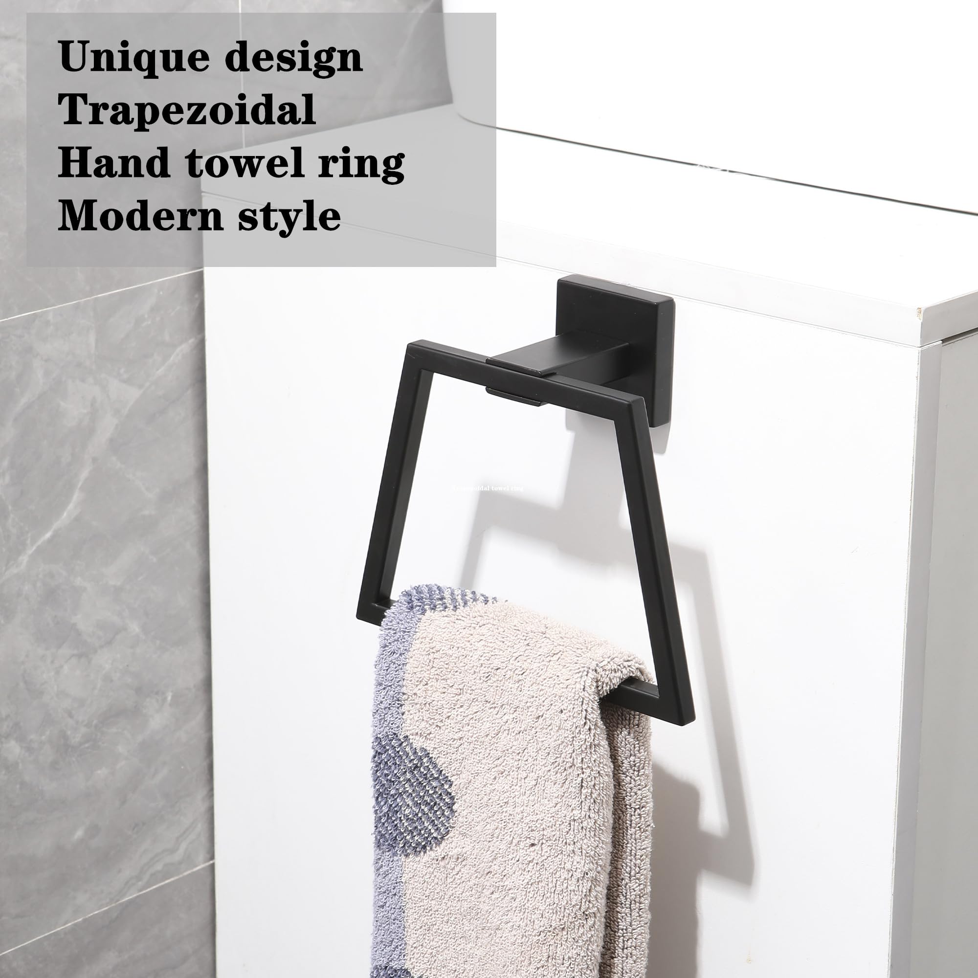 Modern Matte Black Square Hand Towel Ring - Stainless Steel Wall Mounted Towel Holder for Bathroom, Kitchen & Spa - Durable & Stylish Bathroom Accessory