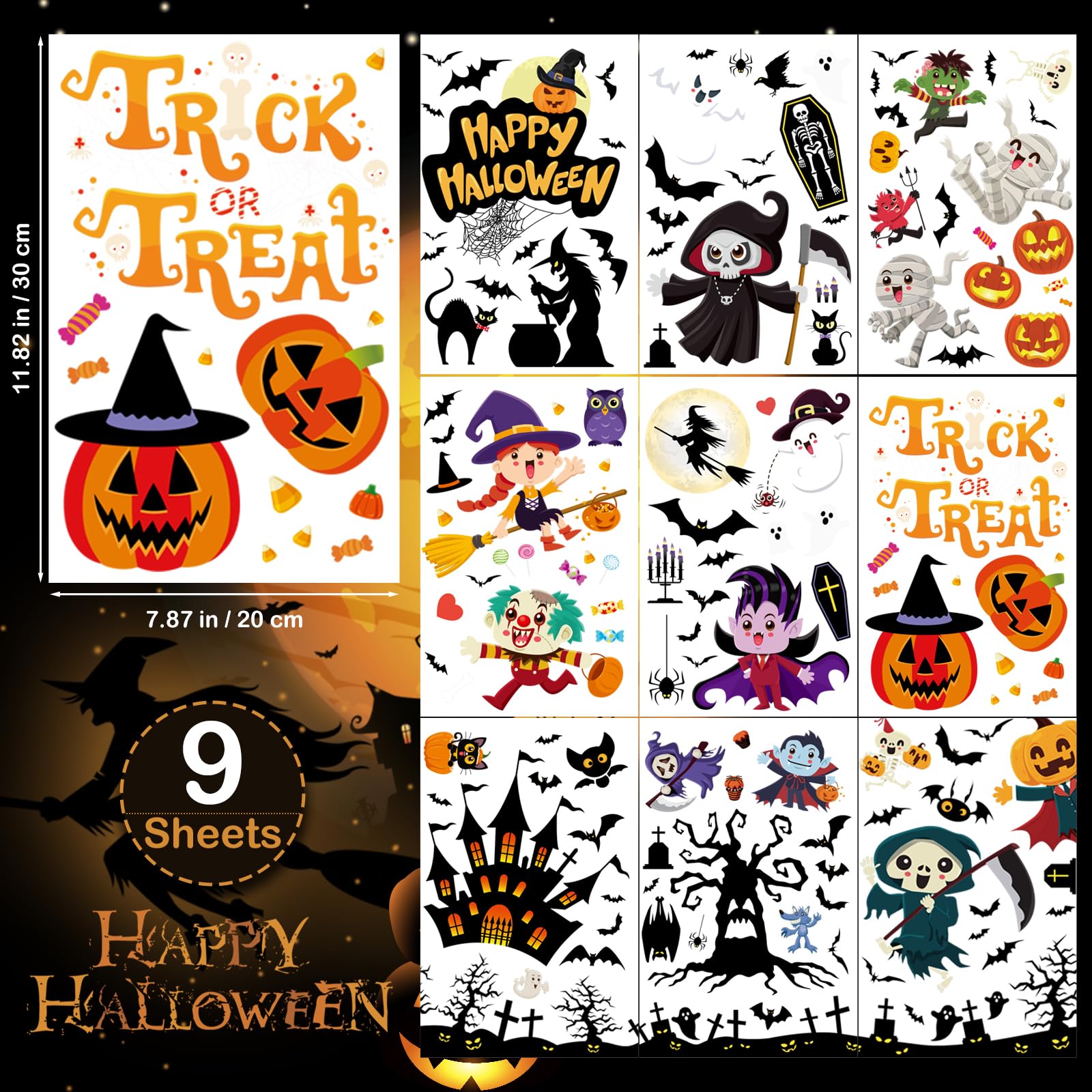 Halloween Window Clings for Kids - Cute Ghost & Pumpkin Stickers - Waterproof Decals for Home, Classroom & Party Decorations - Perfect for Windows, Mirrors & Glass Doors