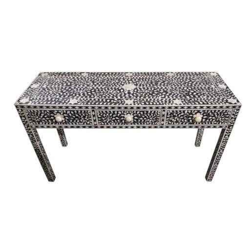 Handmade Black Bone Inlay Floral Pattern Console Table with Drawers - Luxury Entryway Hall Table for Foyer, Living Room & Home Decor