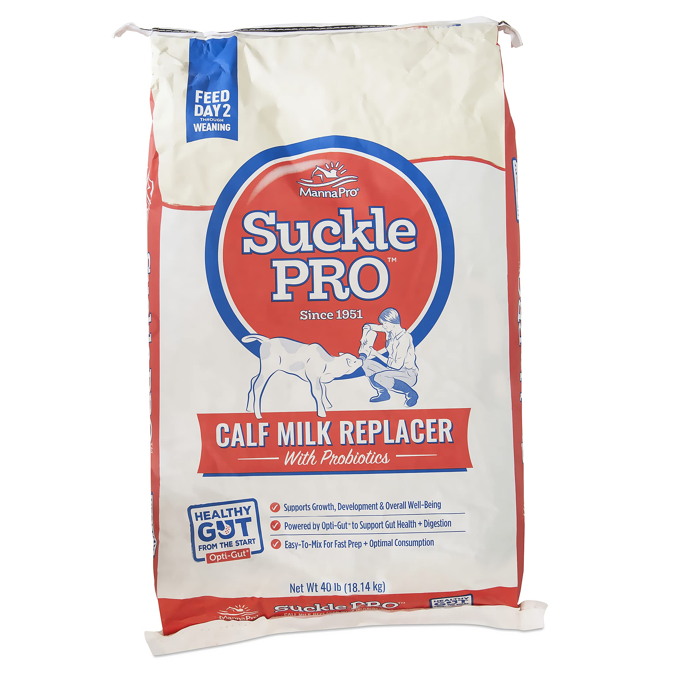 Manna Pro Suckle Pro Calf Milk Replacer - 22% High Protein with Probiotics for Healthy Calves - 40 lb Bag - Ideal for Newborn & Weaning Calves, Dairy & Beef Cattle Nutrition