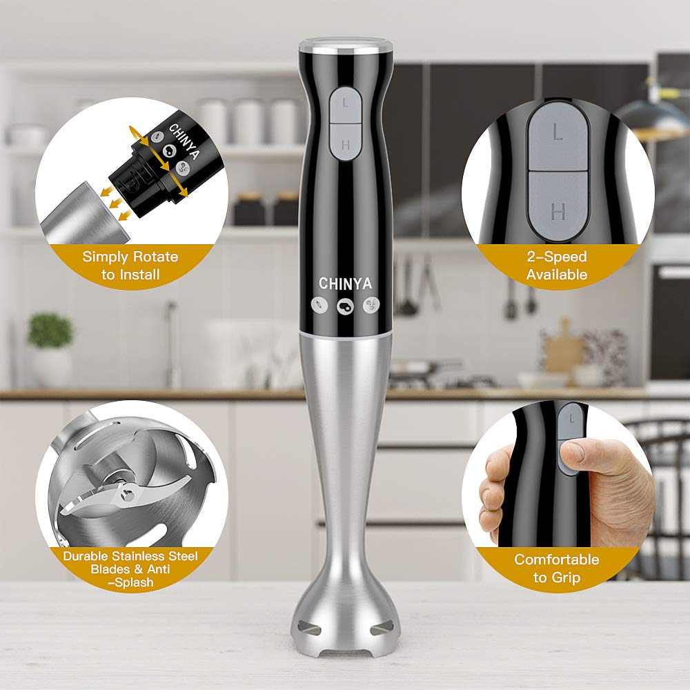 Powerful 4-in-1 Immersion Hand Blender Set - 500W Electric Food Blender with 16oz Chopper, 20oz SAN Beaker & Balloon Whisk | BPA-Free Kitchen Mixer for Smoothies, Soups, Sauces & Baking