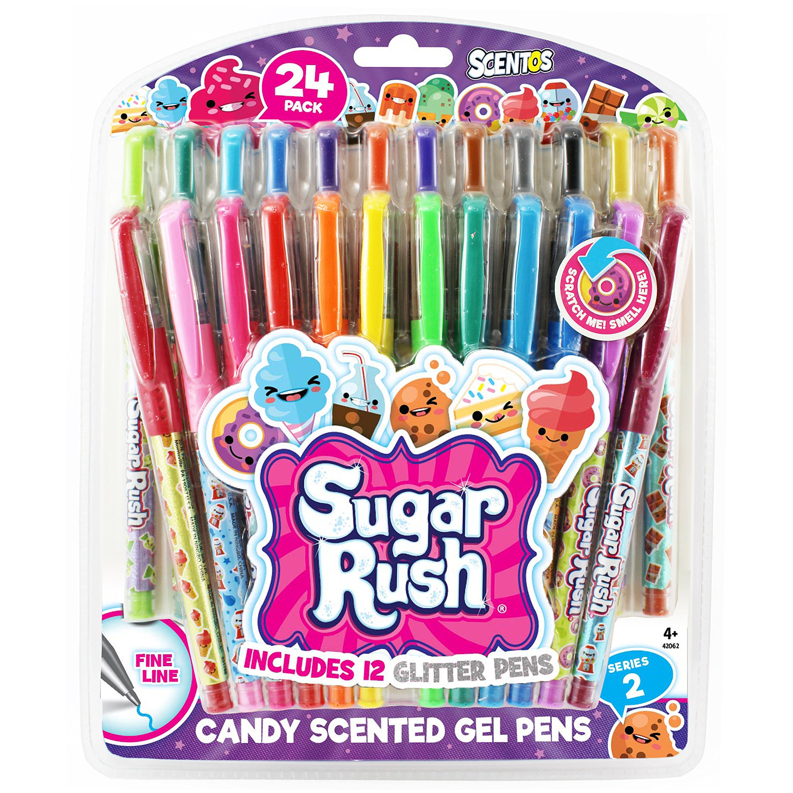 Scentos Scented Gel Pens Set of 24 - Assorted Color Candy-Scented Pens for Kids & Adults (Sugar Rush Variety) - Fun Writing, Journaling & School Supplies - Perfect for Note Taking, Coloring Books & DIY Crafts