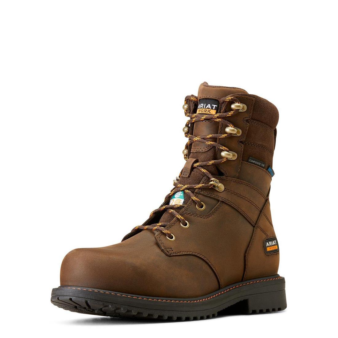 RigTEK 8 Inch Composite Toe CSA Certified Waterproof Work Boots for Men - Oil & Slip Resistant Safety Shoes - Ideal for Construction, Warehouse & Outdoor Work (Distressed Brown)