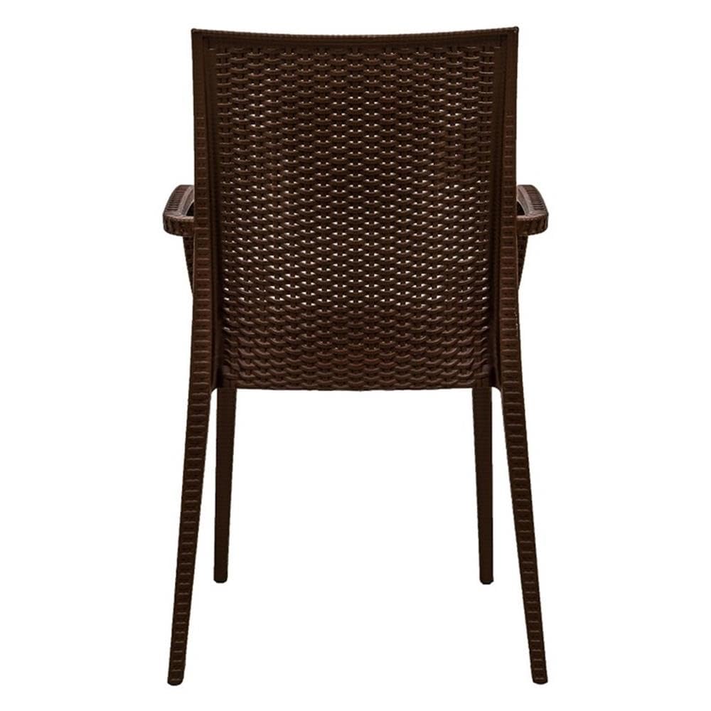 LeisureMod Modern Indoor/Outdoor Woven Rattan Armchair - Brown Accent Chair for Patio, Living Room & Garden Decor