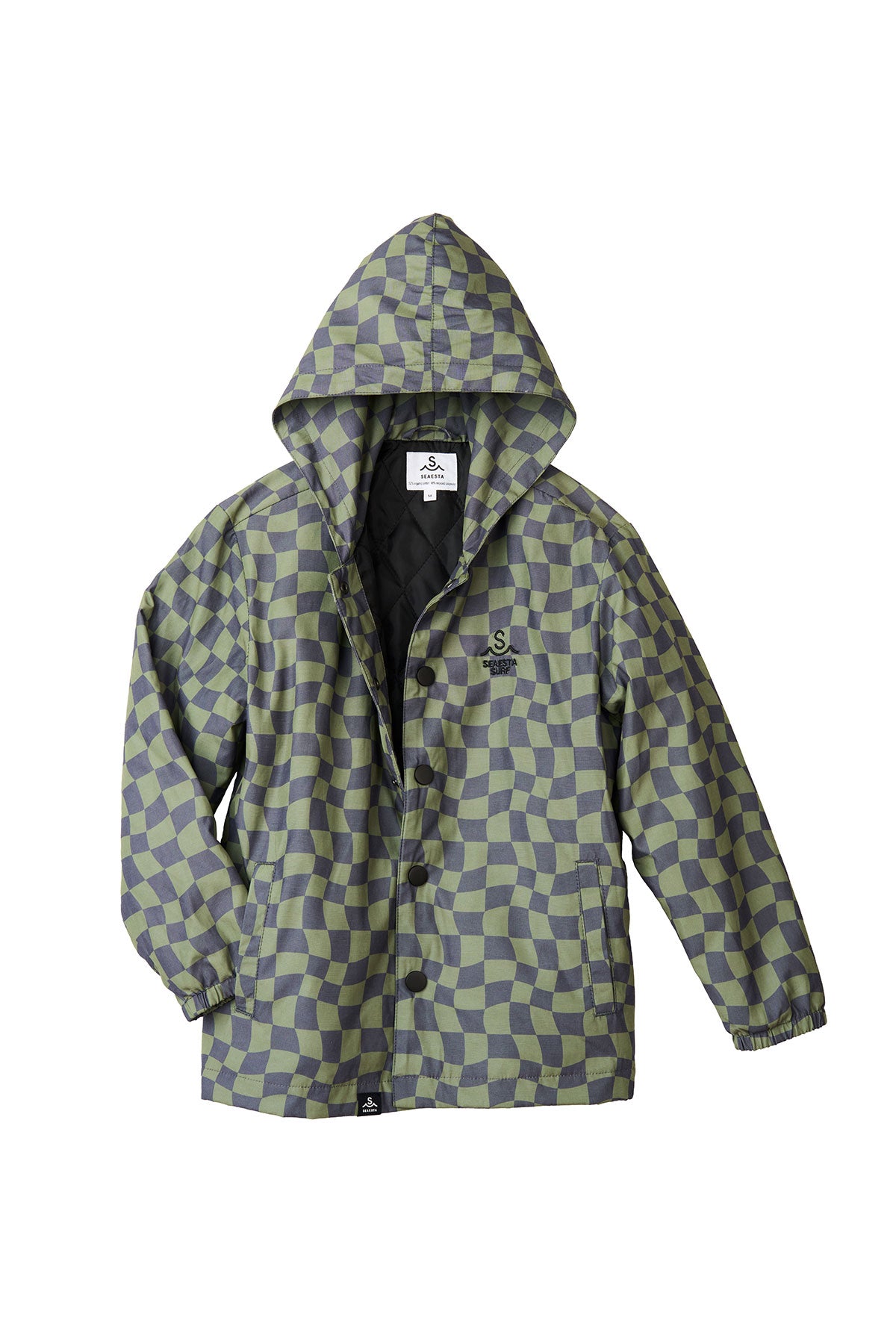 Seaesta Surf Offshore Jacket - Waterproof Windbreaker with Wavy Check Pattern in Pine Green - Perfect for Surfing, Beach Outings & Outdoor Adventures