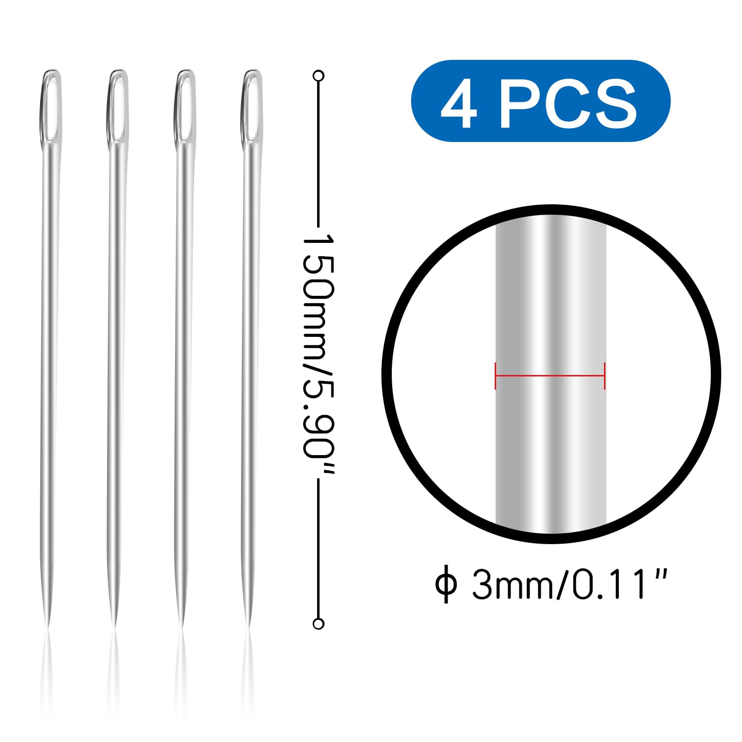 YIEMI 6 Inch Large Eye Embroidery Needles - 4 Pack Hand Sewing Needles for Embroidery, Quilting, Cross Stitch & DIY Crafts | Perfect for Fabric, Canvas, Wool & Thread Projects