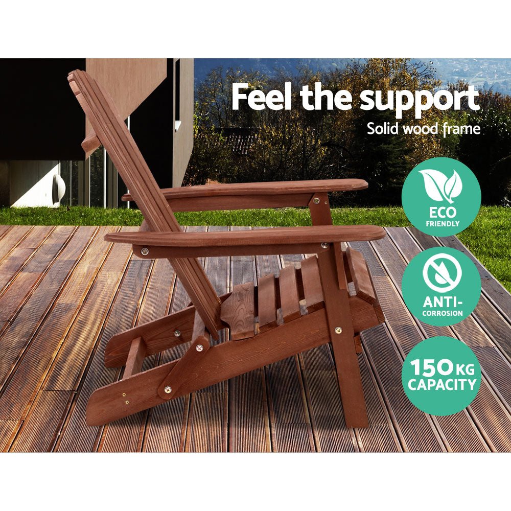 Premium Adirondack Outdoor Chairs - Solid Wood Foldable Beach Chair for Patio, Garden, Poolside & Backyard - Comfortable Brown Lounge Furniture for Relaxing in Sun or Shade
