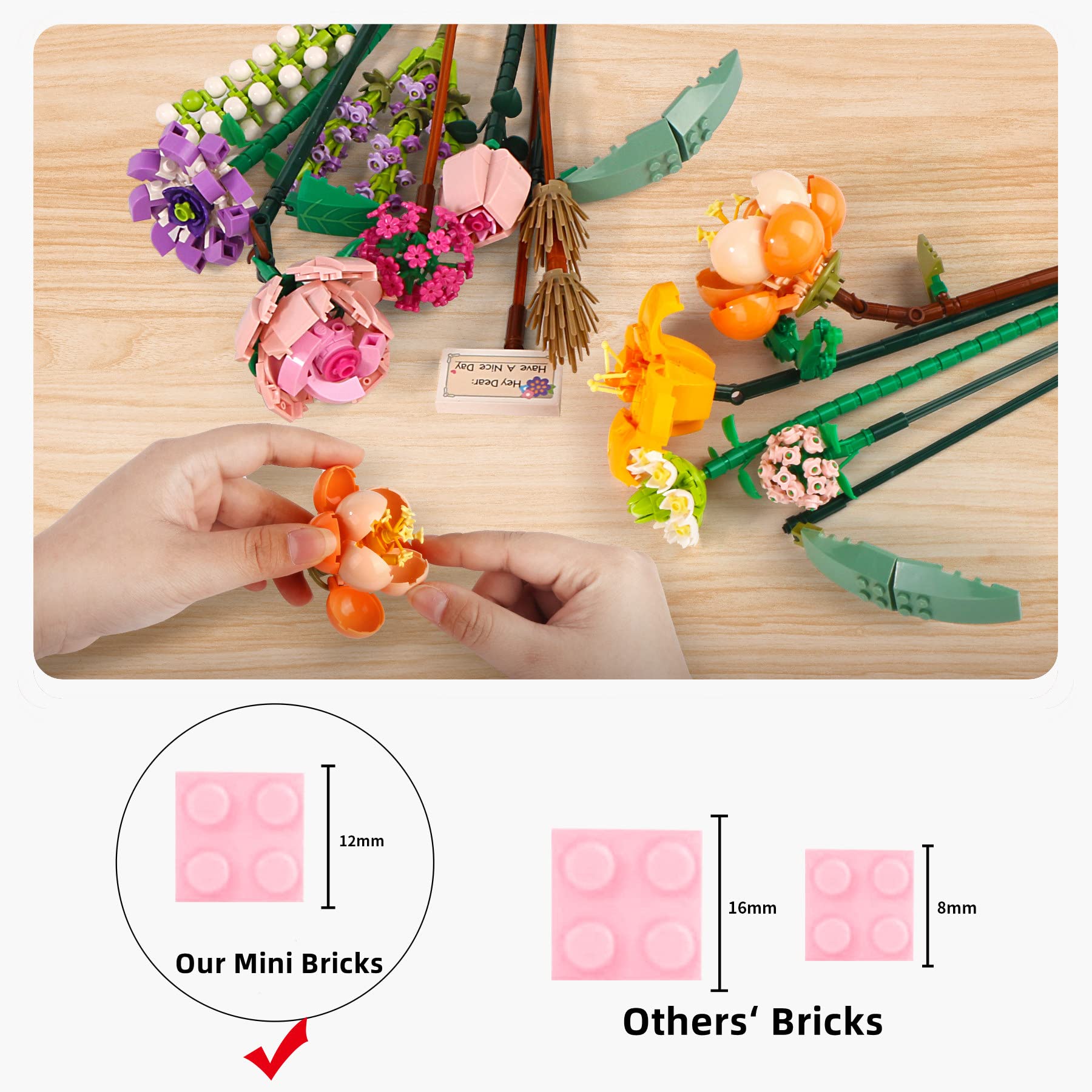 Mini Bricks Flower Bouquet Building Kit - 456PCS Artificial Botanical Collection for DIY Home Decor, Unique Gift for Girls Ages 8-12 | Perfect for Birthday Presents, Room Decoration & Creative Play (Not Lego Compatible)